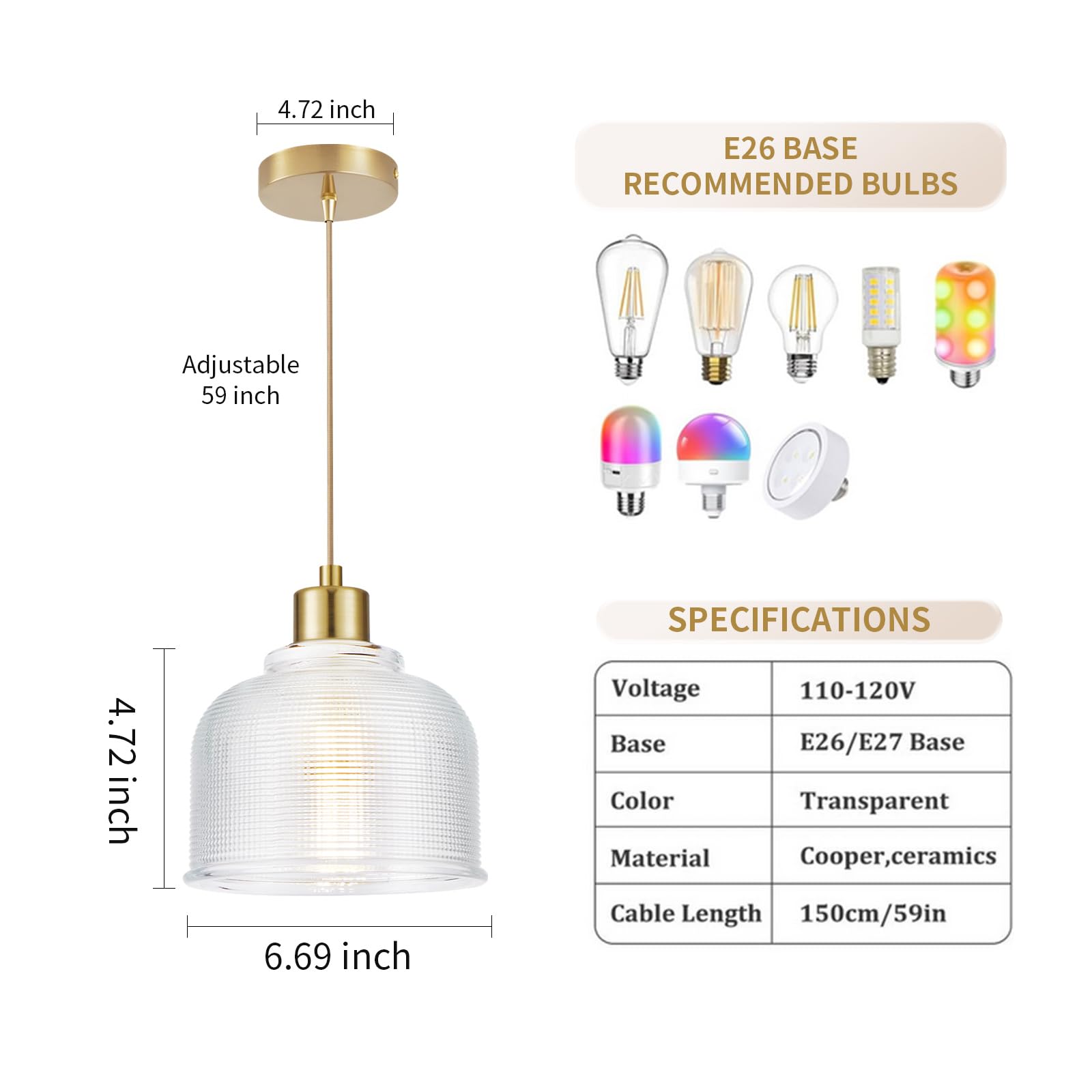 WimiSom Industrial Pendant Lighting 2Pack, Modern Clear Glass Shade, Adjustable for Kitchen Island, Gold and Transparent White, Model Glass-006