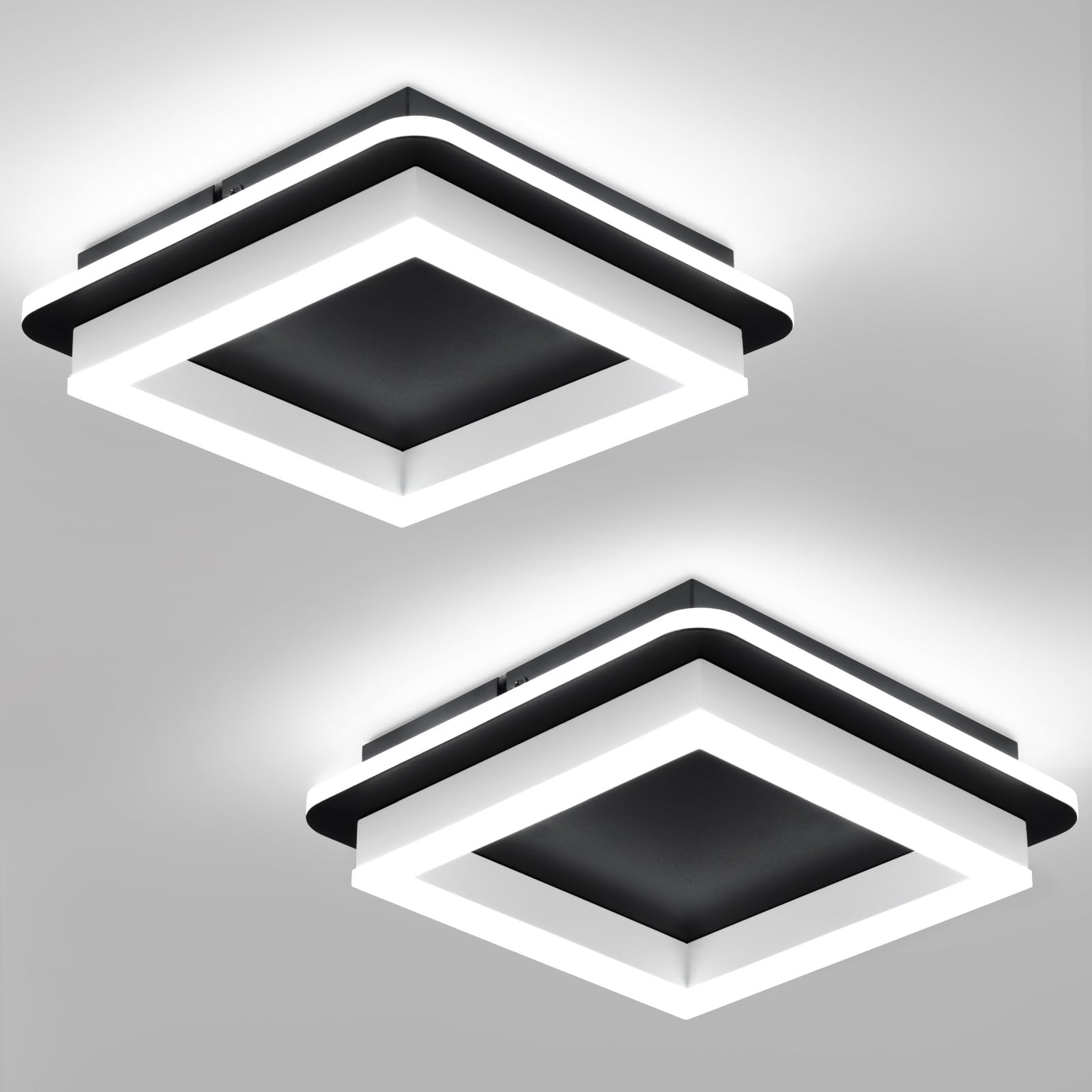 Caneoe 2 Packs Square Flush Mount Ceiling Light  6000K Modern Led Ceiling Light Fixture  Minimalist Hallway Lighting Fixture Ceiling Lamp For Hallway Entryway Bedroom Balcony (Matte Black)