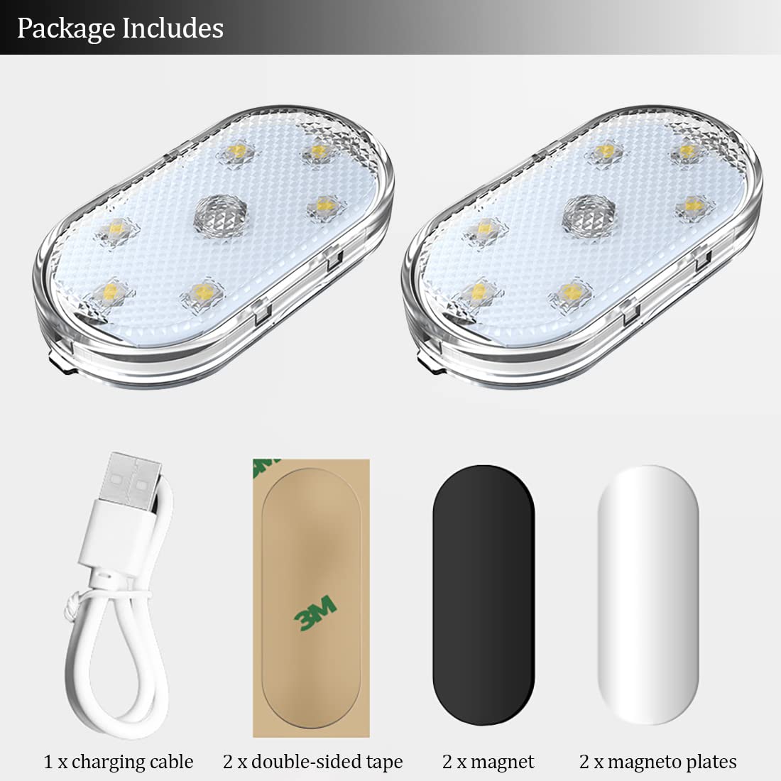 2 Pcs Car Led Lights Interior,White Ambient Lighting Car Interior,Usb Rechargeable Car Interior Reading Light,Portable Led Lights For Car