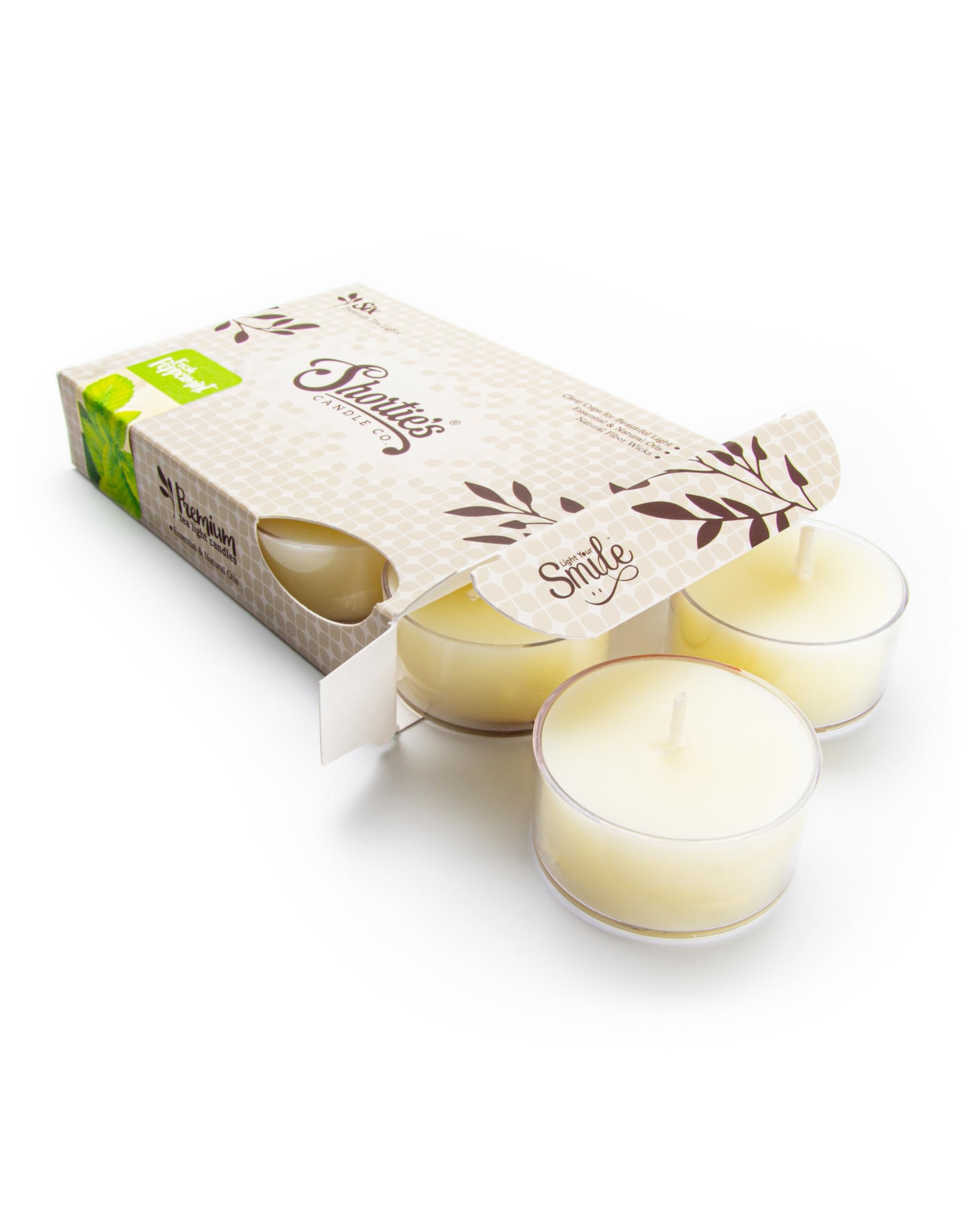 ShortieS Candle Company Fresh Peppermint Tealight Candles - 6 White Paraffin Wax Lights - Highly Scented - Holiday Collection