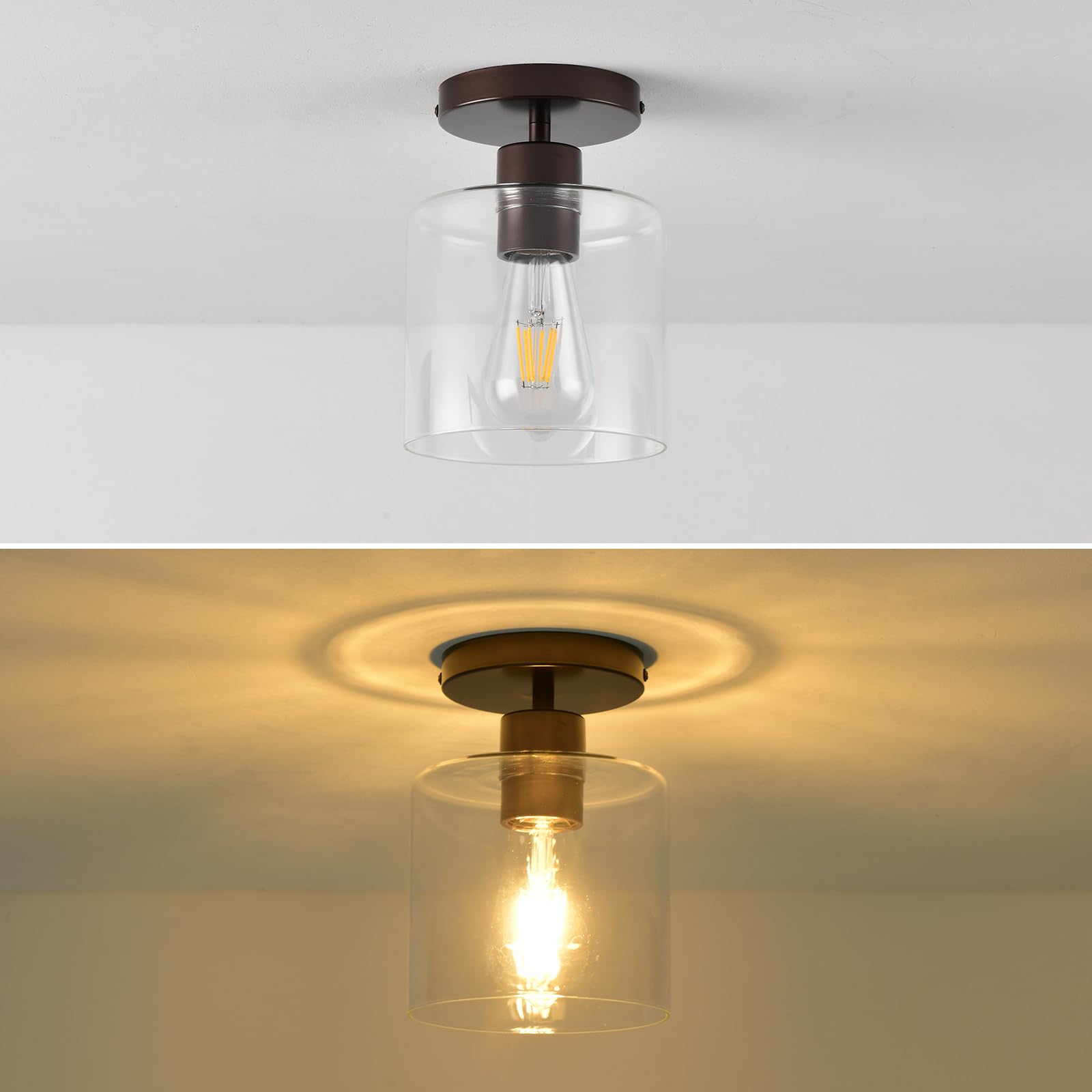 KLSS Oil Rubbed Bronze Semi Flush Mount Ceiling Light Fixture, Metal, Modern Farmhouse Style, Model BLXDKF1P01