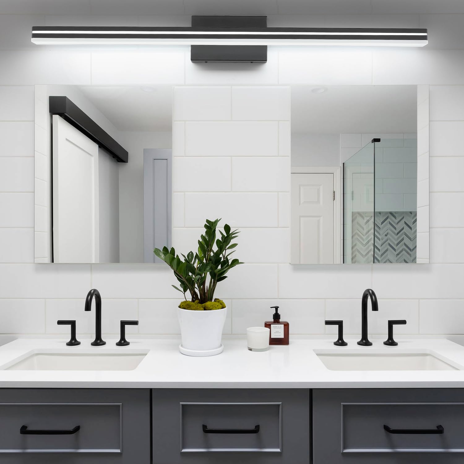 Sinerise 48-Inch Led Modern Bathroom Vanity Light Bar, Matte Black Modern Acrylic Bathroom Wall Lighting Fixtures Over Mirror (C