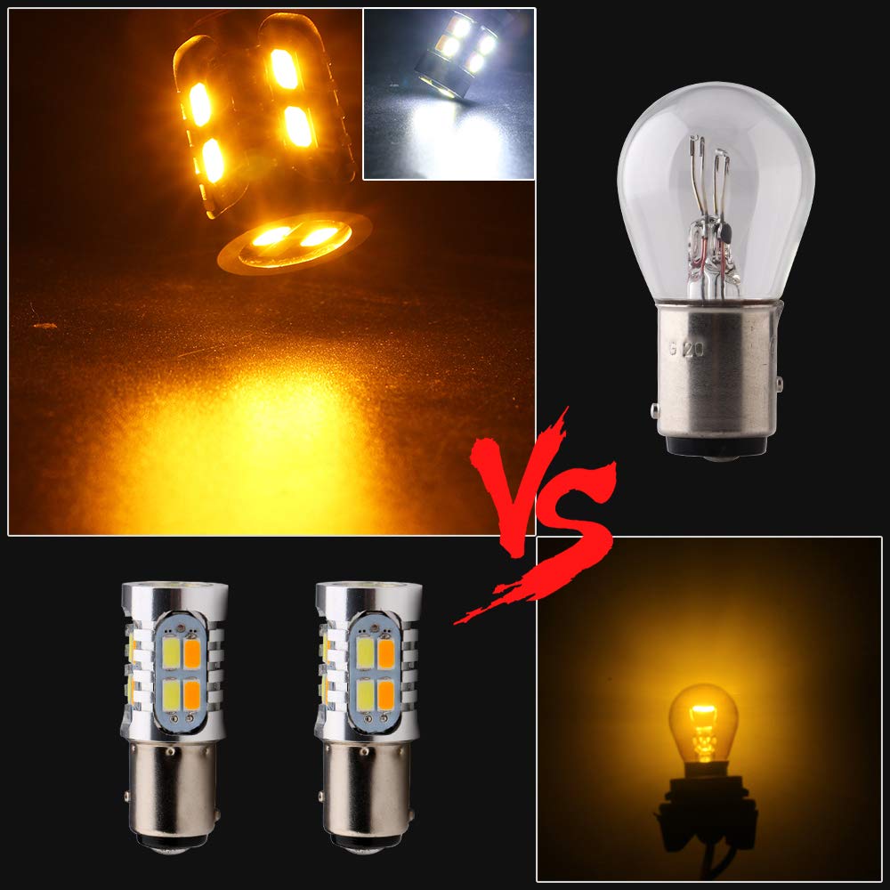 Grandview 2pcs 1157 BAY15D LED Light Bulbs Amber/White Switchback 400LM 12V 5730 20SMD 6500K-8000K