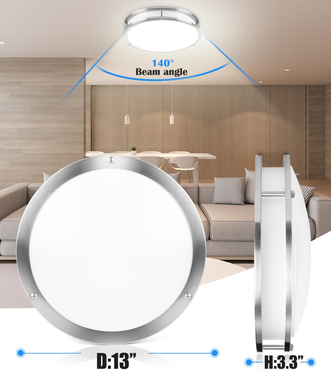 2Pack 13 Inch Oval Led Ceiling Lights, Led Flush Mount Light Fixture, 23W, 2700K/3000K/3500K/4000K/5000K Adjustable, Brushed Nic