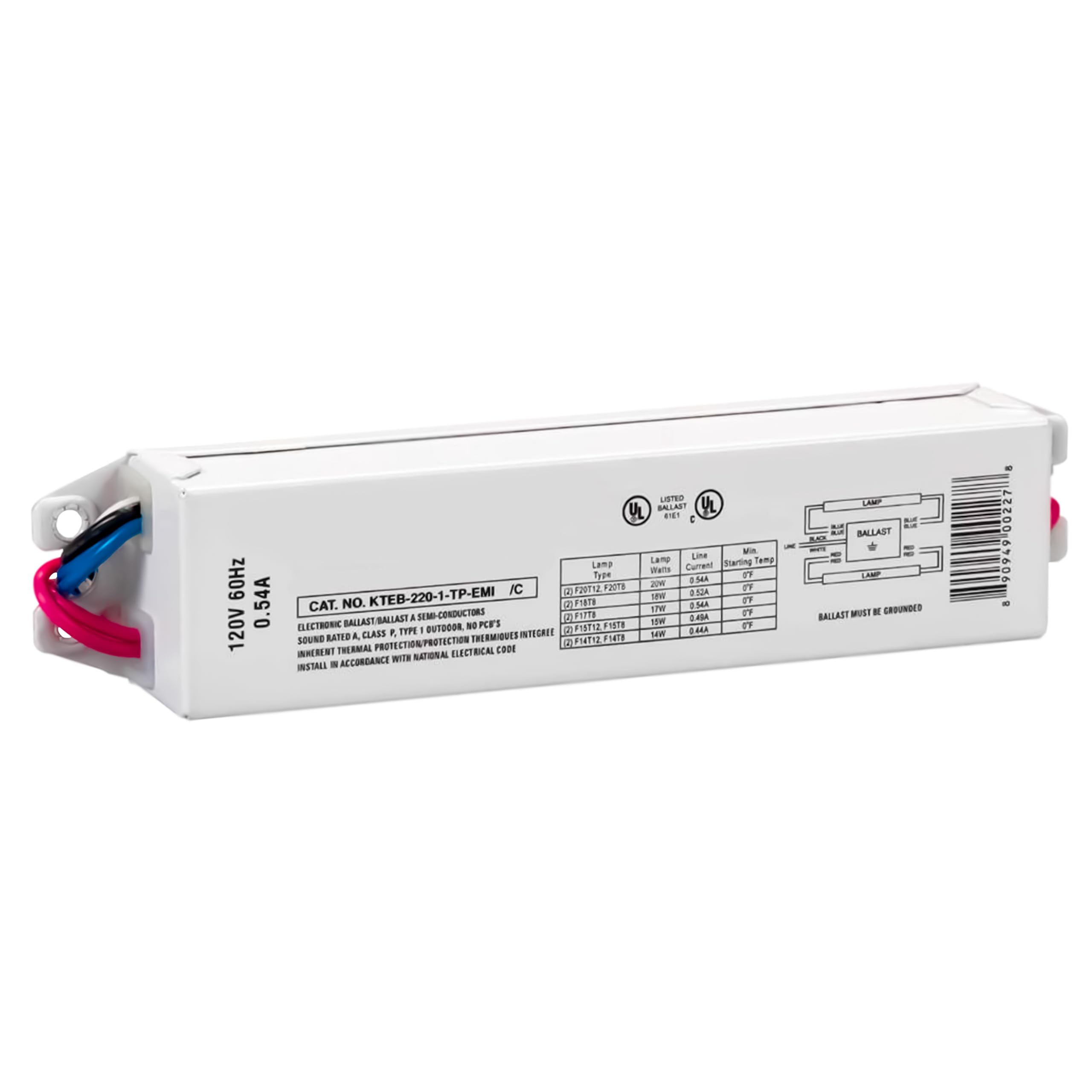 OHLECTRIC Replacement for Keystone KTEB-220-1-TP-EMI 2 Lamp T12 Electronic Fluorescent Ballast | 120V Input with Instant Start O