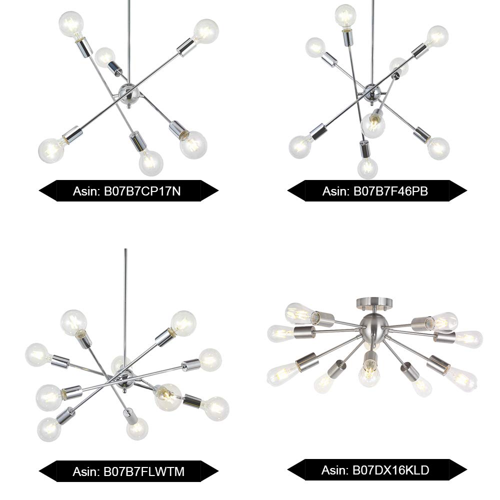 BONLICHT Sputnik Chandelier Chrome 10 Lights Pendant Lighting Modern Sputnik Light Vintage Ceiling Light Fixture UL Listed
