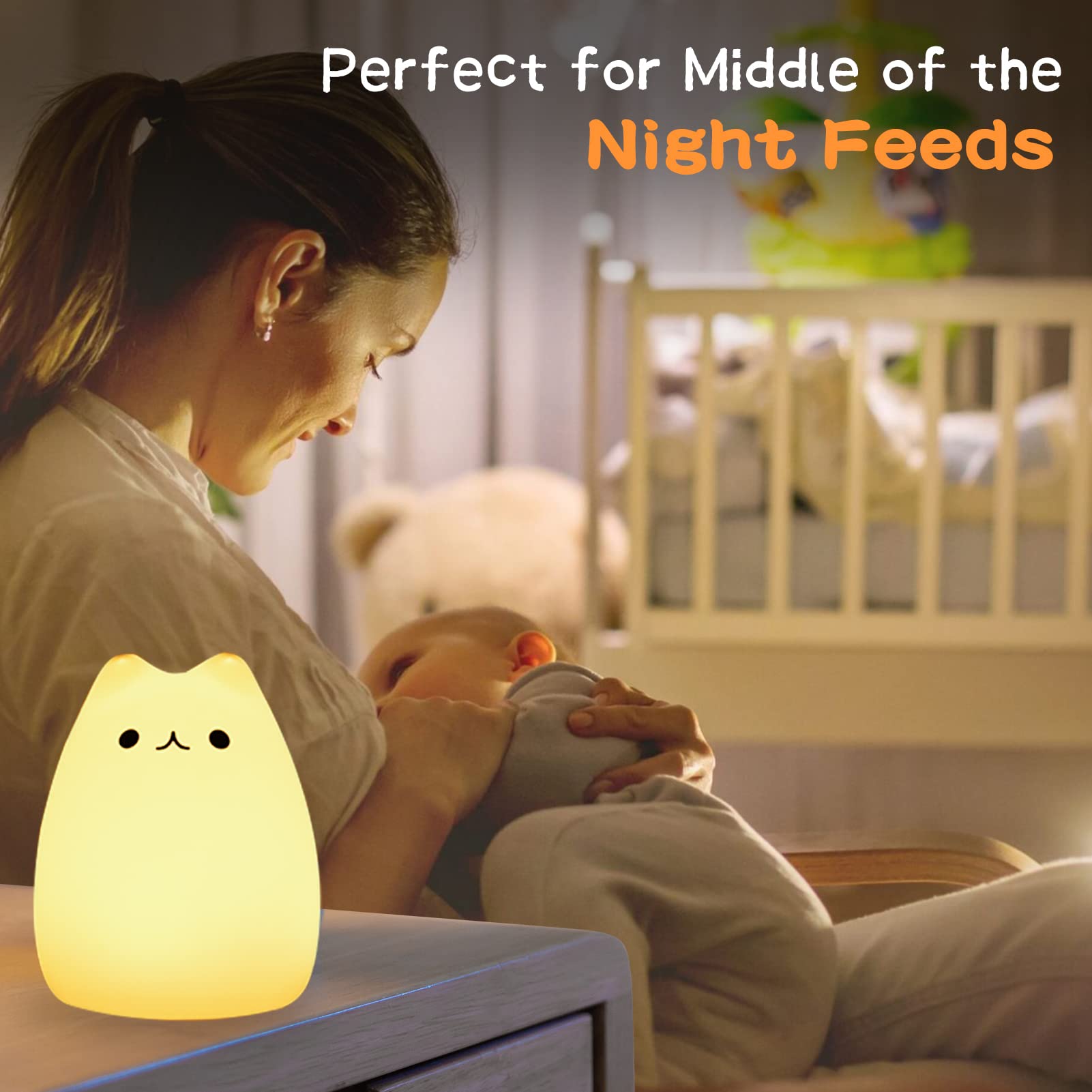 Remote Control Soft Silicone Kitty Night Light For Kids Room, Cute Cat Night Light For Room Decor, Kawaii Nursery Lamp For Women Baby Teen Girls (Remote Control Cat)