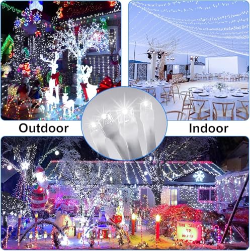 FLVOECN Outdoor Fairy Lights, Waterproof String Lights, 98Ft 300 LED, Cool White, 8 Modes Timer, Model YQS-200L