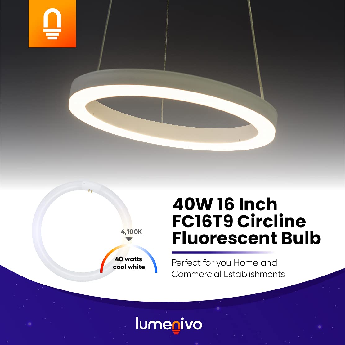 lumenivo FC16T9 40W Circline Fluorescent Bulb Replacement 16in T9 G10Q-4 Cool White 1 Pack
