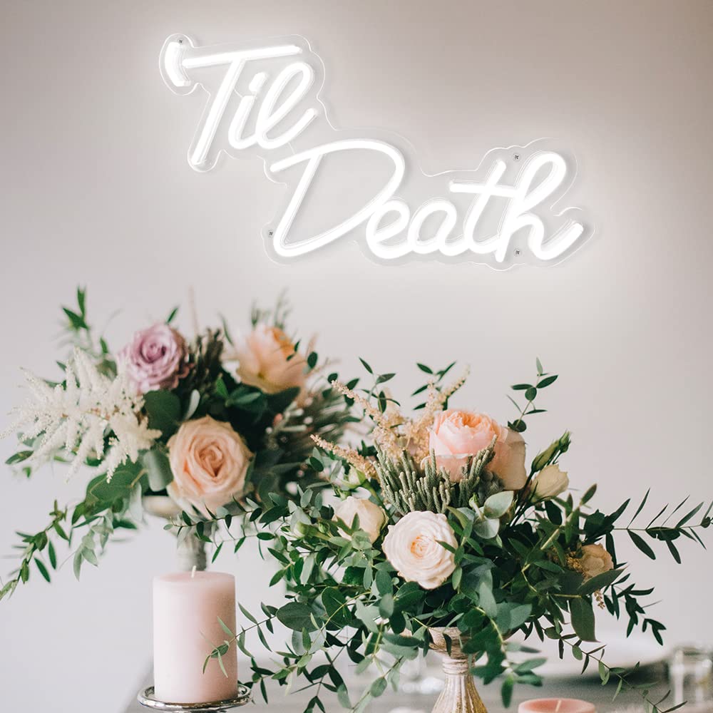 Jxin Til Death Neon Sign For Wall Decor  Til Death Led Neon Light Signs For Wedding Engagement Birthday Anniversary Proposal Party Bedroom Office  Wedding Gifts For Loved Ones  16X9 White