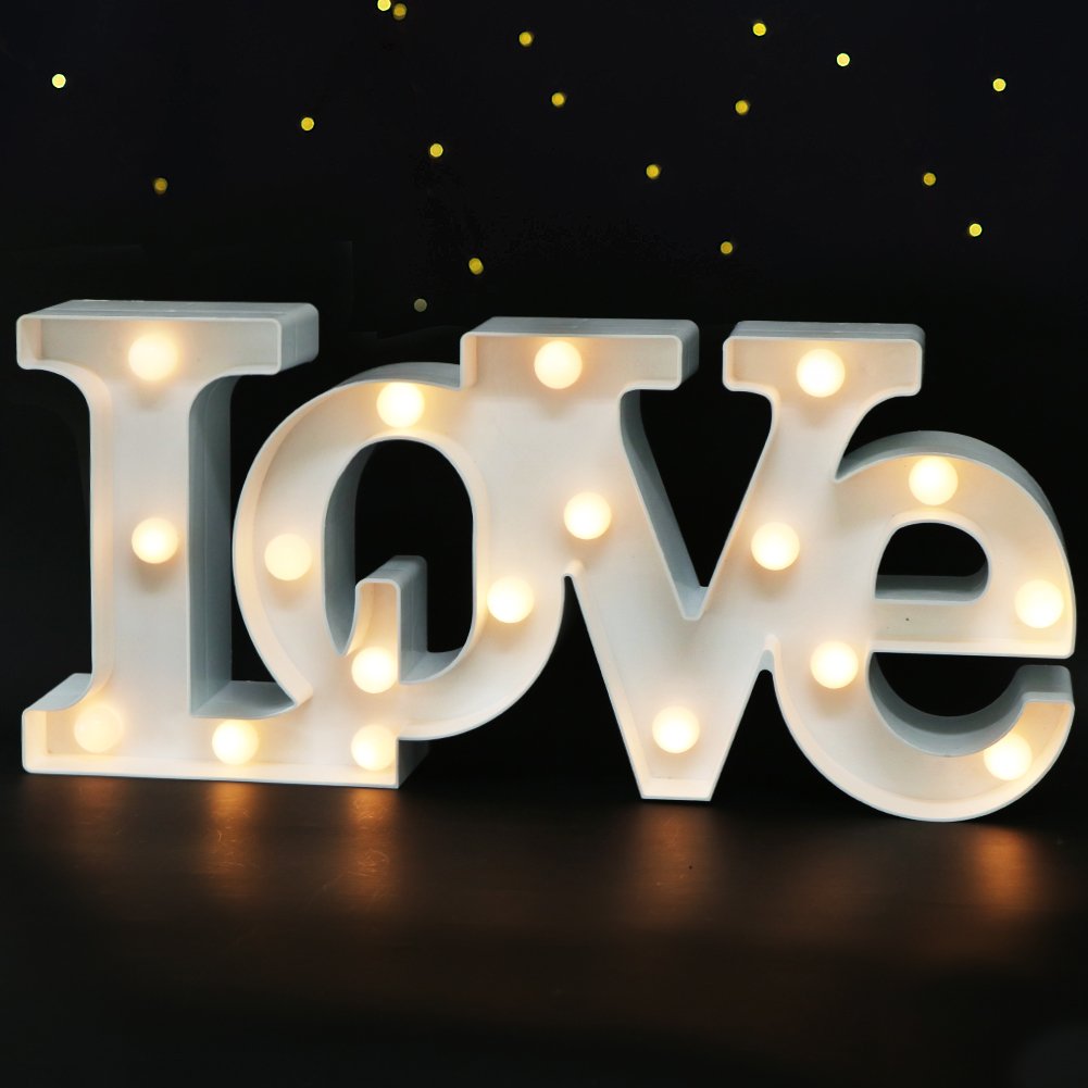 Bright Zeal LED Marquee Letters - LOVE Sign for Wall/Table, 18 Bulbs, 6hr Timer, White, Wedding/Valentines Day Decor