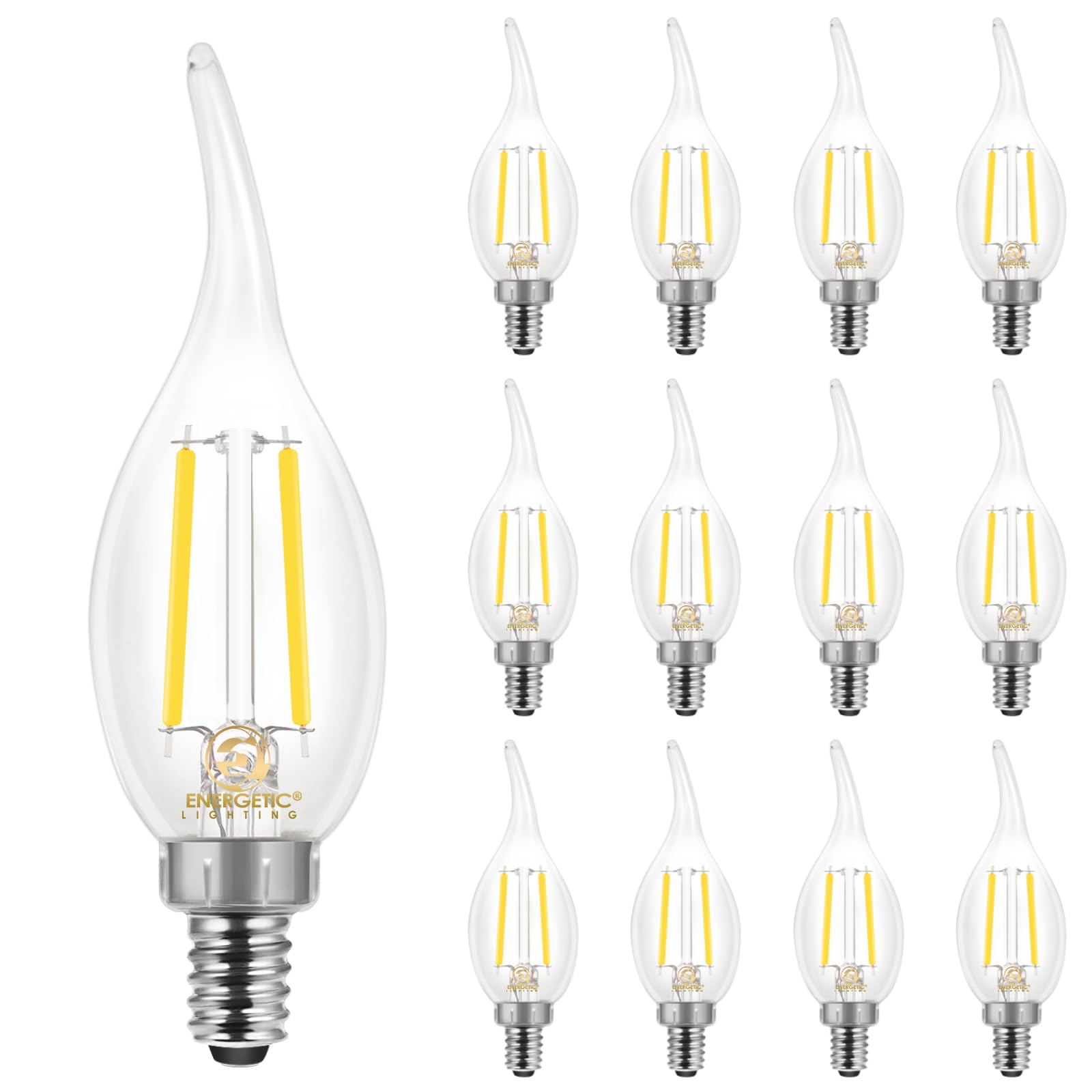 Energetic 12 Pack 60 Watt Dimmable Led Chandelier Light Bulb, 500Lm, 5000K Daylight Ca11 Filament Led Candle Light Bulb, E12 Bas