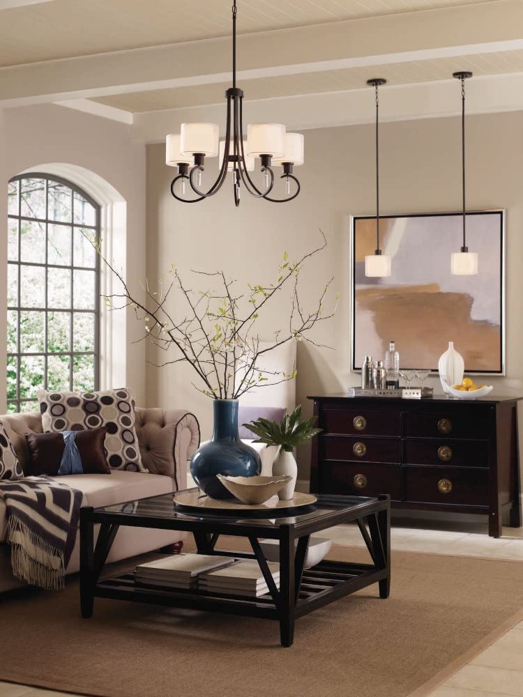 Progress Lighting P4696-09 Invite 5-Lt. Chandelier With White Silk Mylar Shades, Brushed Nickel