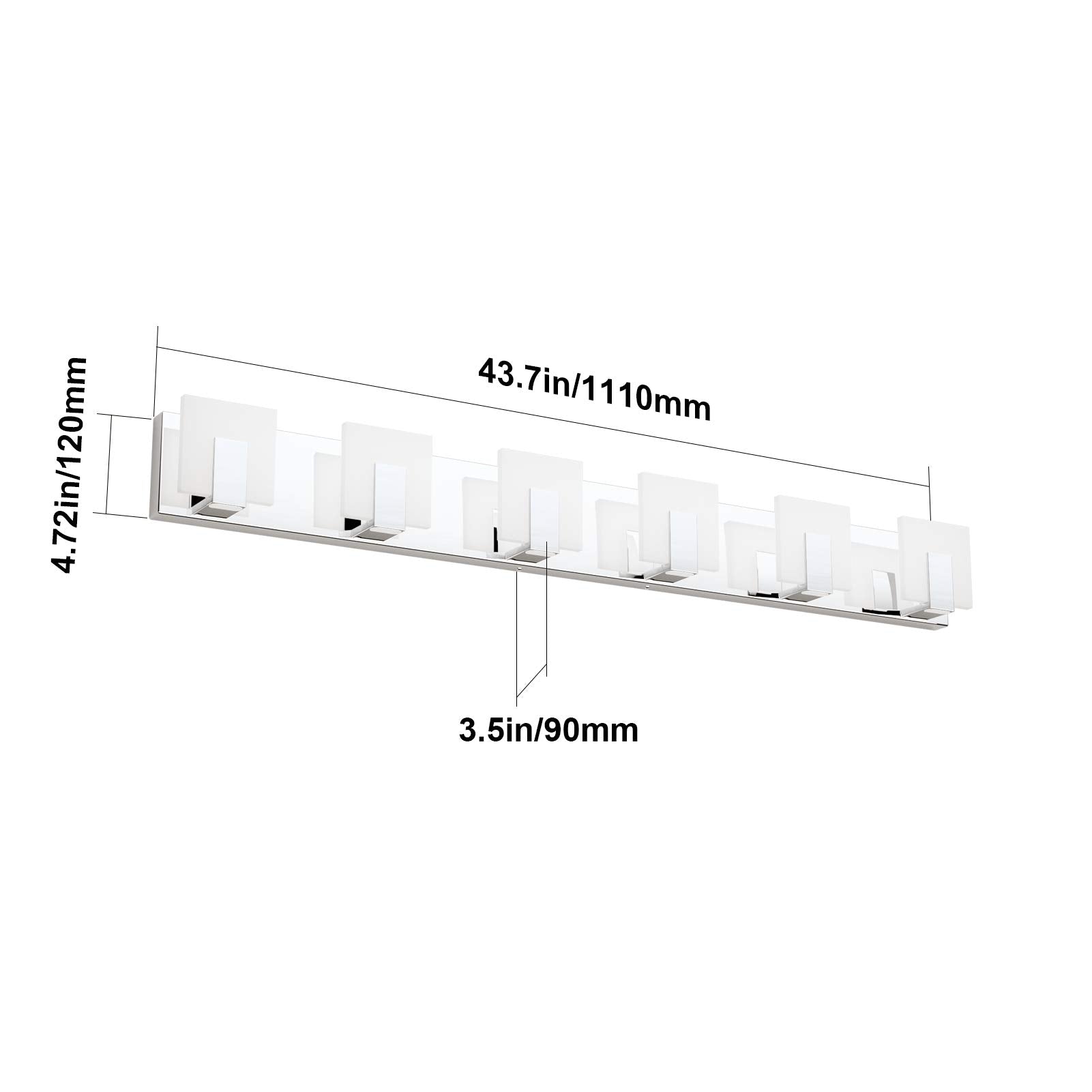 Aipsun 6-Light Dimmable Led Bathroom Vanity Light, Stainless Steel Chrome, Model Ca-1105-6T-D, White Light 6000K