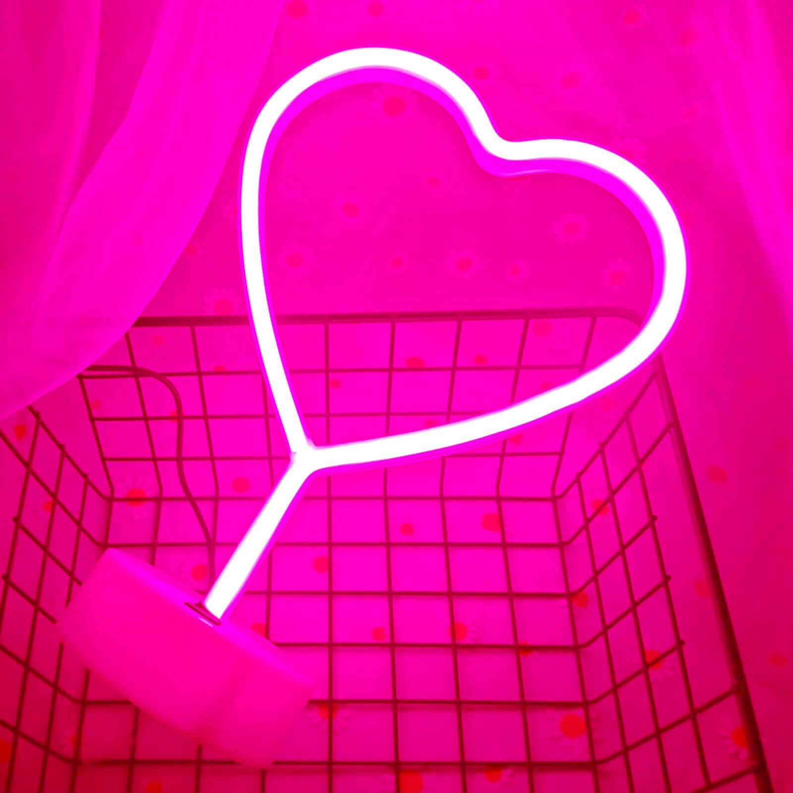 VIFULIN Neon Heart Sign Pink LED Light with Base, USB/Battery Powered Heart Decor for Bedroom, Valentines Day Decor