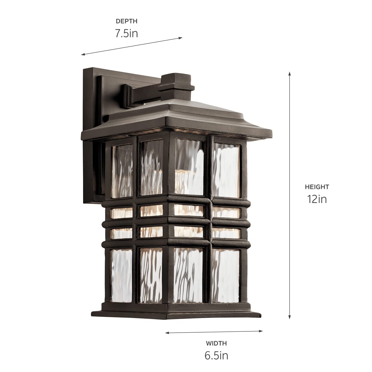 Kichler Beacon Square 12" Outdoor Wall Light - Clear Hammered Glass, Old Bronze, Model 49829OZ