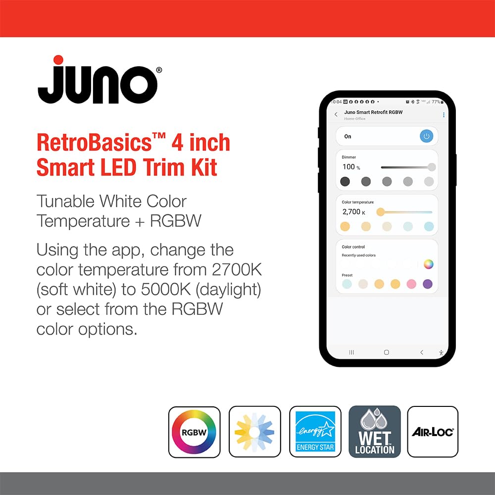 Juno RB4SC RGBW 4-Inch Smart Downlight, Switchable LED, Matte White, RGBW Color