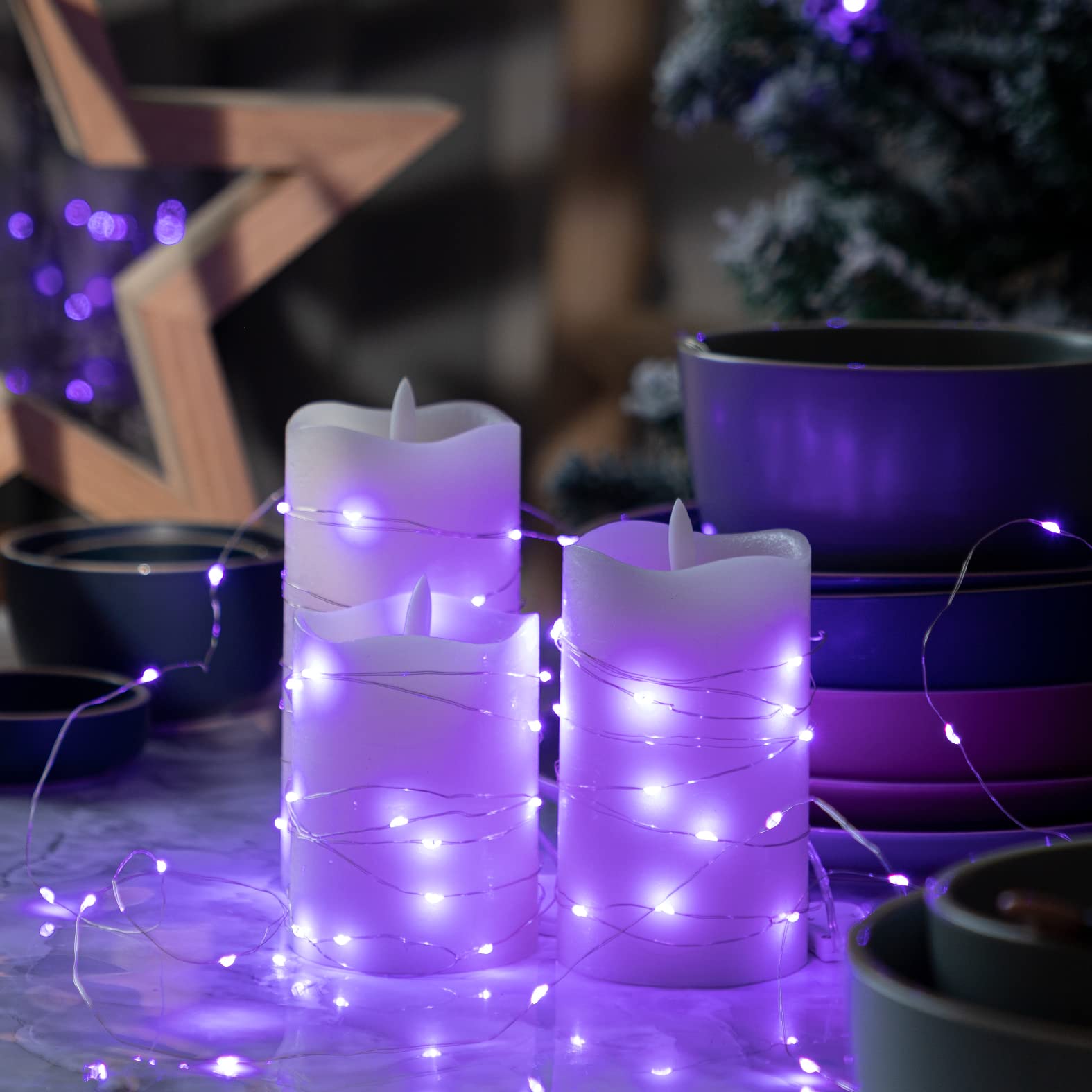 Sinamer 12-Pack Led Fairy Lights 7 Feet Battery Powered Waterproof Silver Wire 20 Slim Copper Wire Pastel Lights For Diy Wedding Party Bedroom Patio Easter Christmas (Purple)