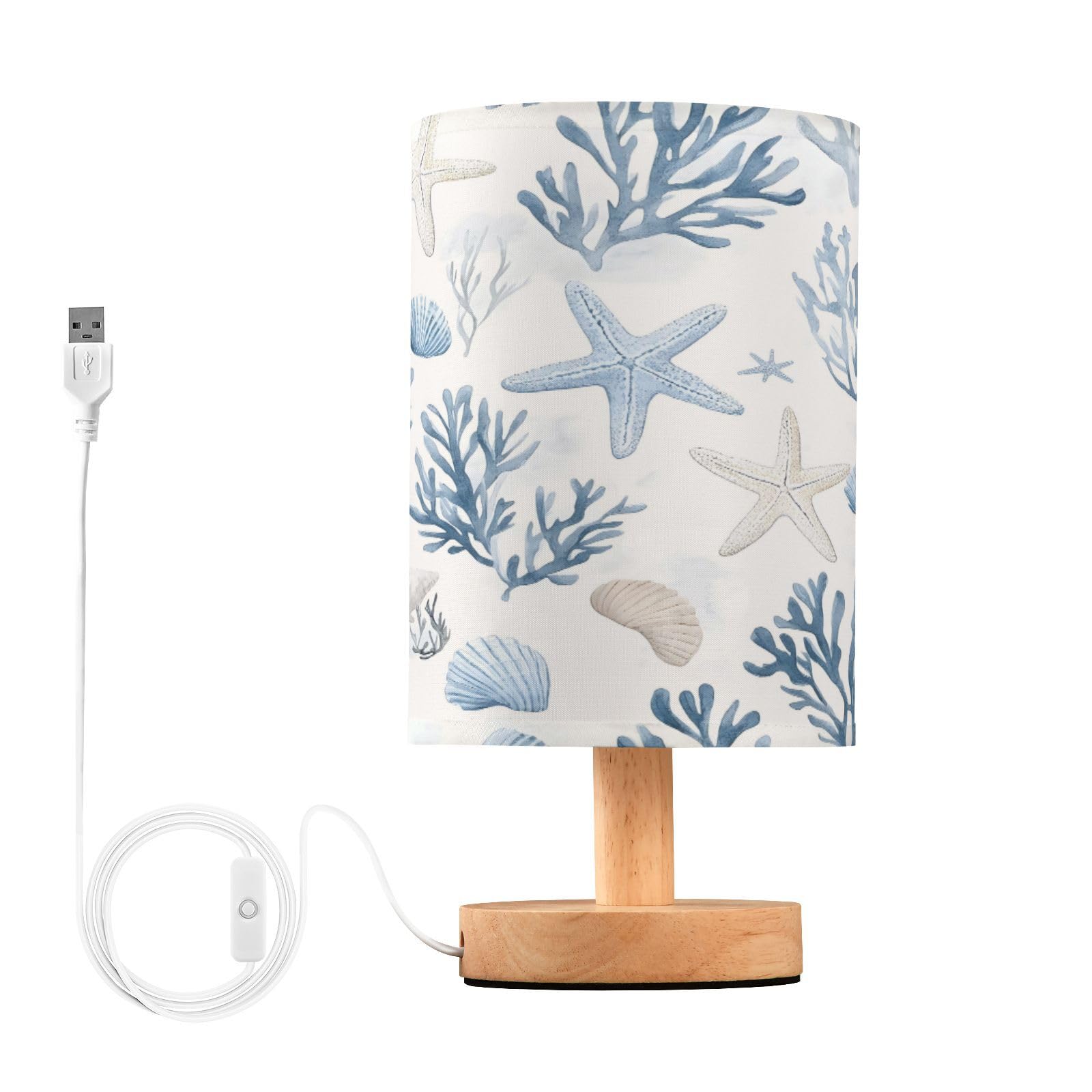ALAZA Coastal Sea Star Coral Nautical Table Lamp for Bedroom USB Port Bedside Lamp Small Nightstand Desk Lamp for Girls Boys Kid