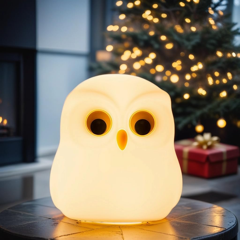 Cute Owl Kids Night Light,USB Rechargeable Cute Animal Lamps,Creative Feeding Light at Night LED Color Changing Soft Silicone La