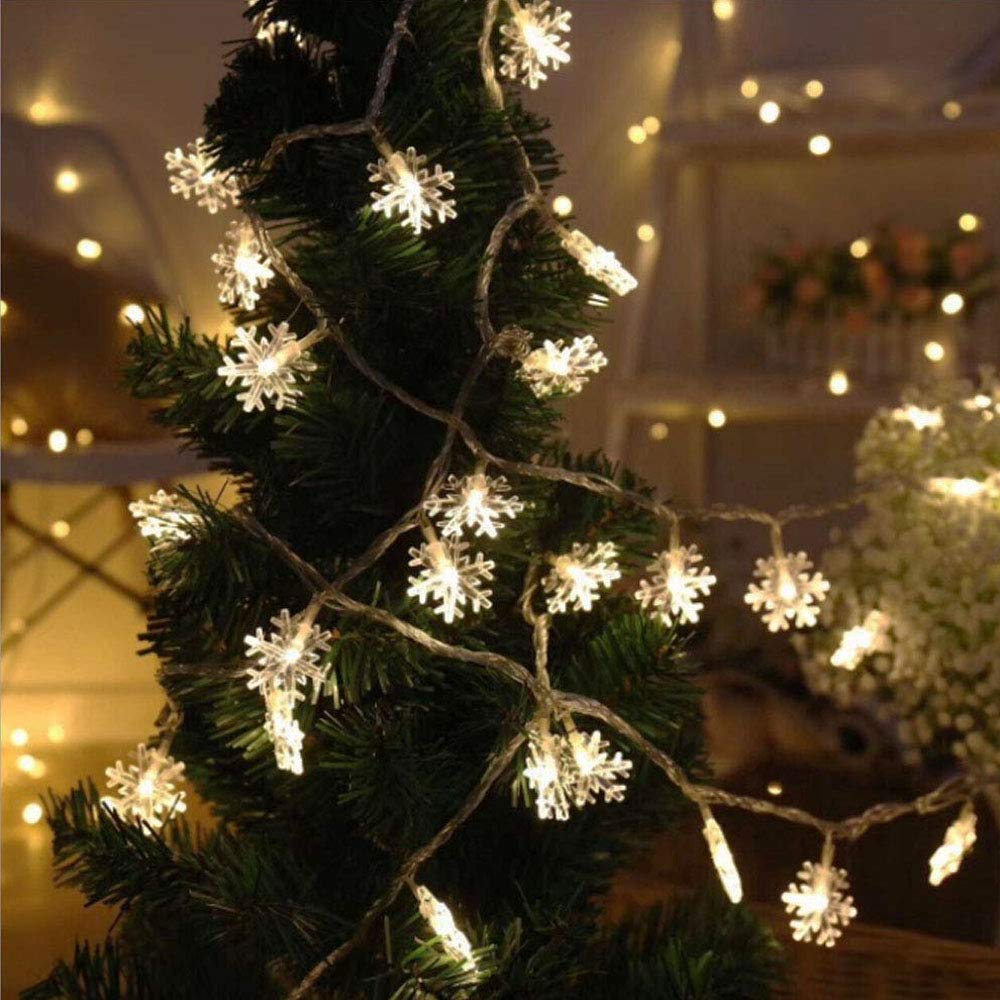 Wesgen 20Ft Snowflake String Lights, 40 Led Battery Operated Waterproof Warm White Fairy Lights