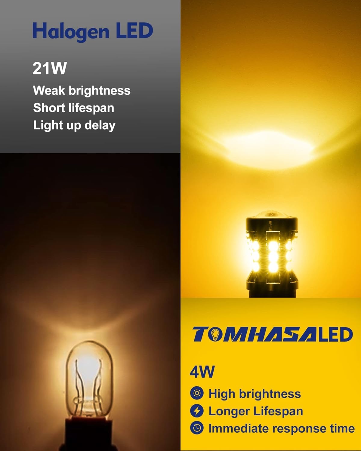 Tomhasa 3157 LED Bulbs for Turn Signal Light, Amber Yellow, Pack of 4, Compatible with 3056 3156 4157 Models