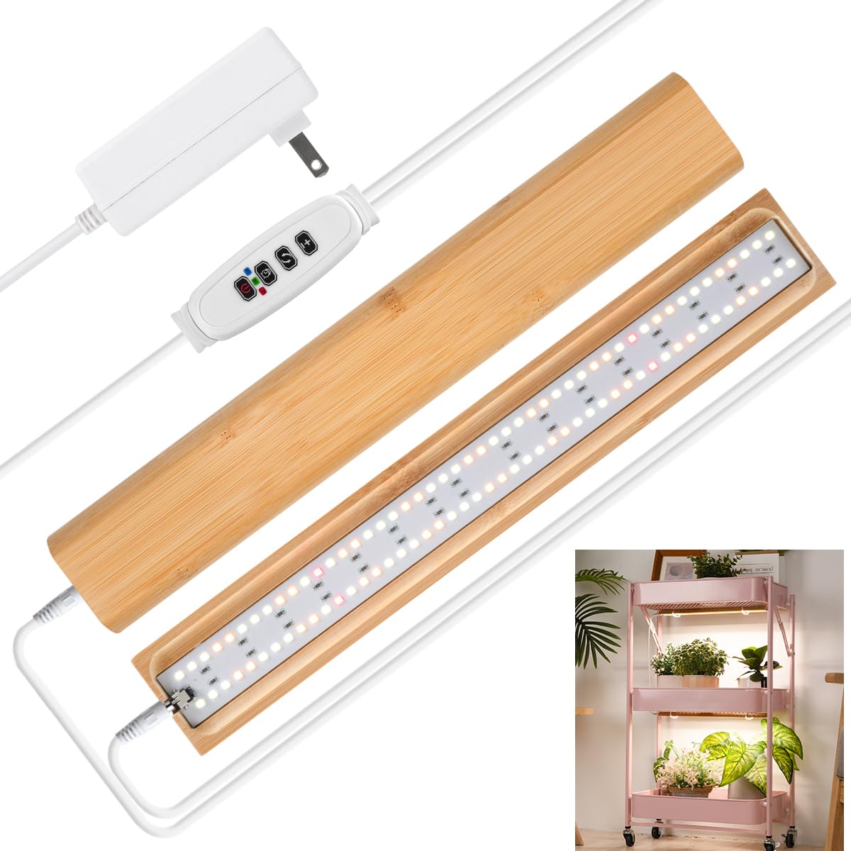 Foxgarden® Bamboo Grow Light Strip For Indoor Plants, Full Spectrum 192 Led Bright Plant Light With Auto On/Off Timer 4/8/12H, 10 Dimmable Brightness, 2 Strips With 1 Controller
