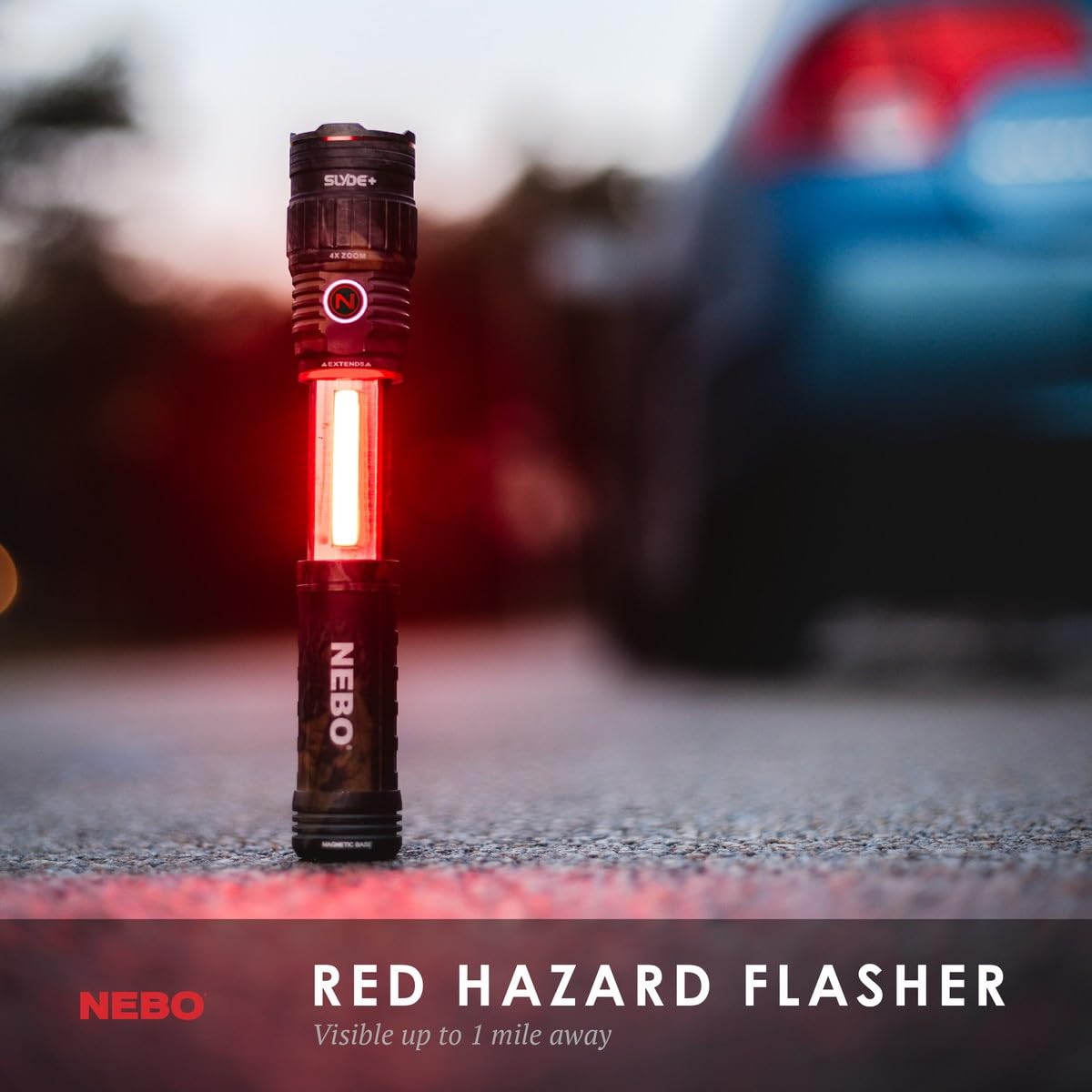 NEBO SLYDE+ Tactical LED Flashlight, 400-Lumen, Aluminum, Red, Model NEB-WLT-0006, with Magnetic Base & Slide-To-Reveal Work Light