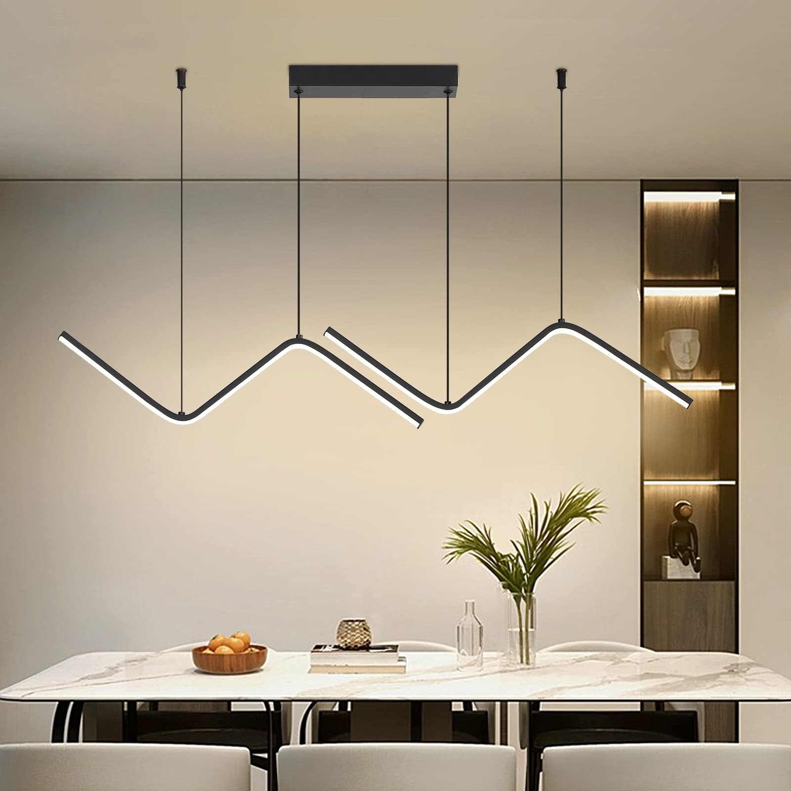 Matven LED Modern Linear Pendant Lights, Dimmable LED Hanging Chandelier Fit Dining Room Kitchen Island, 3000K-6000K with Remote