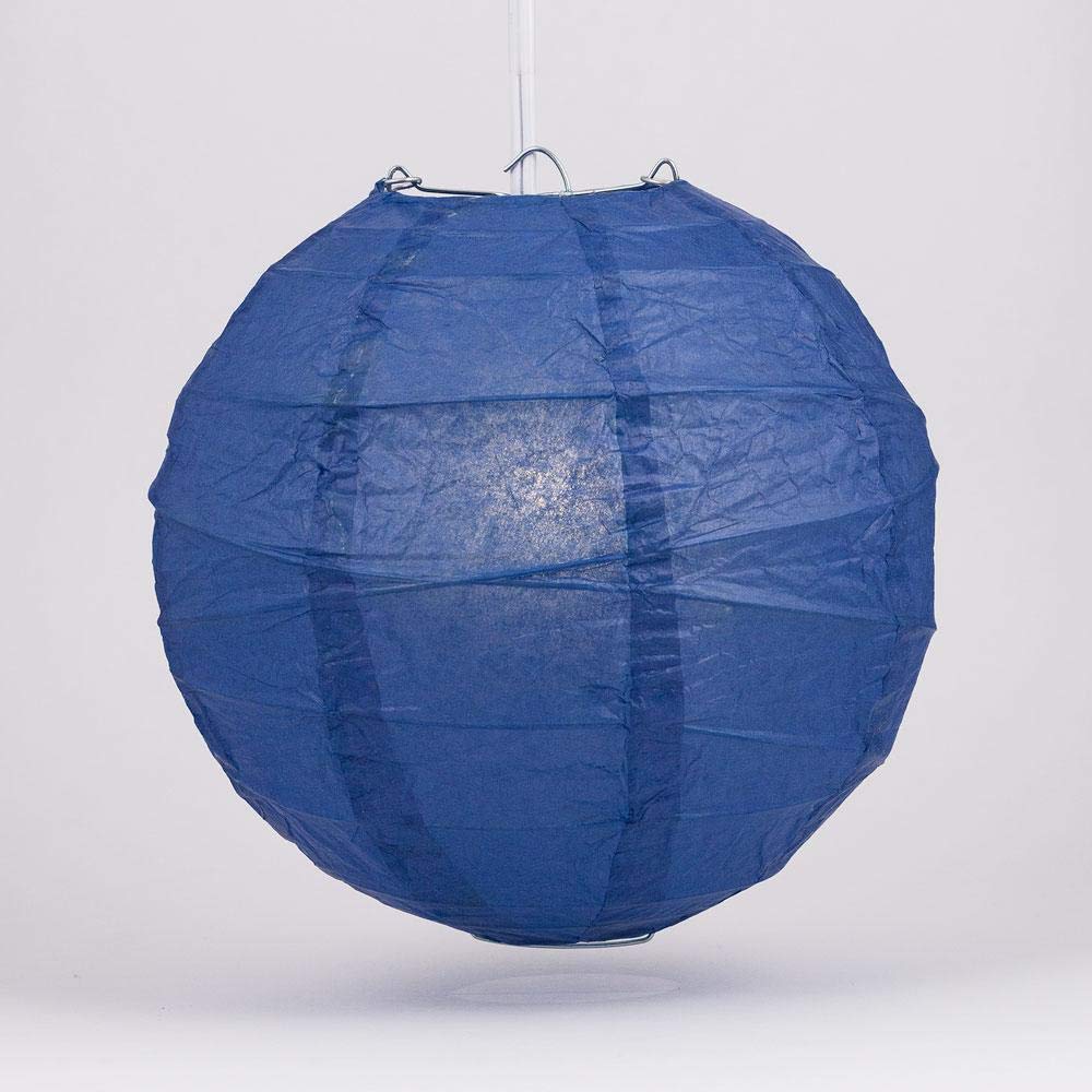 Quasimoon Paperlanternstore.Com 20 Inch Navy Blue Round Paper Lantern, Crisscross Ribbing, Hanging Decoration