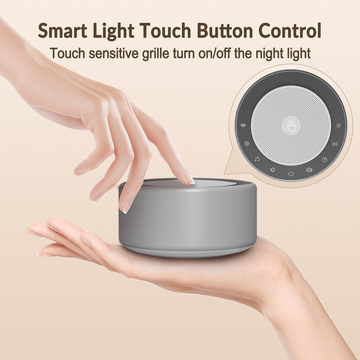 Kipcush Nursery Lamp with Sound Machine, 30 Sounds, 7 Colors, Touch Control, Grey, Plastic