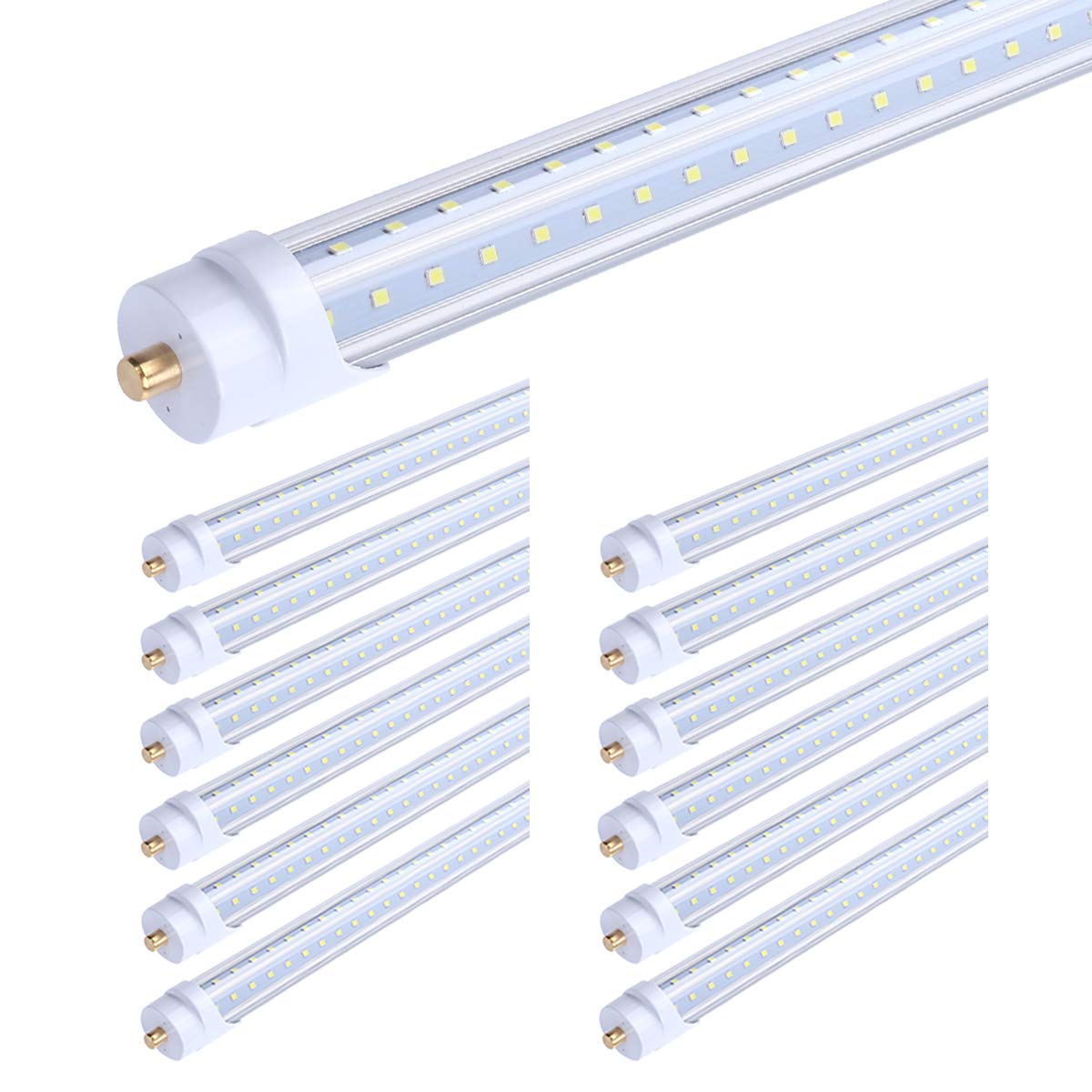JOMITOP T8 LED Tube Light 8FT 65W 7800LM FA8 Base 5000K Daylight V-Shaped 12 Pack