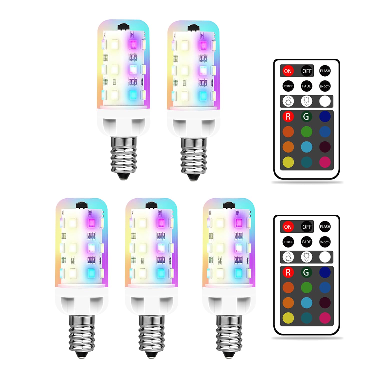 XRise E12 LED Bulb 2.5W Dimmable RGB+White, 25W Halogen Equivalent, 6000K, 250LM, Remote Control, 5 Pack