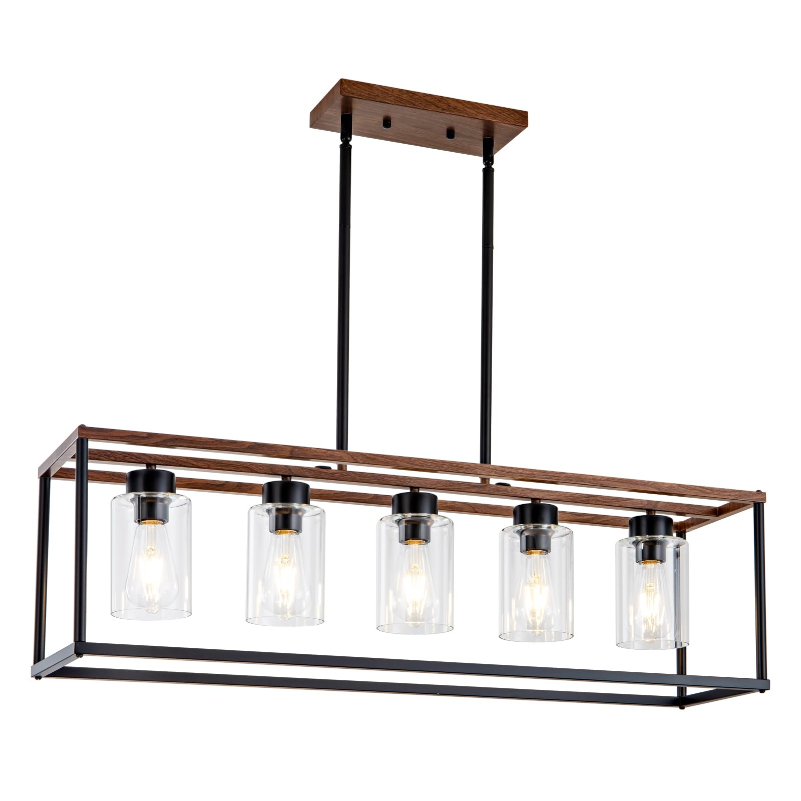 Hccz 5-Light Black Wood Farmhouse Chandelier - Adjustable Height Modern Industrial Pendant Light