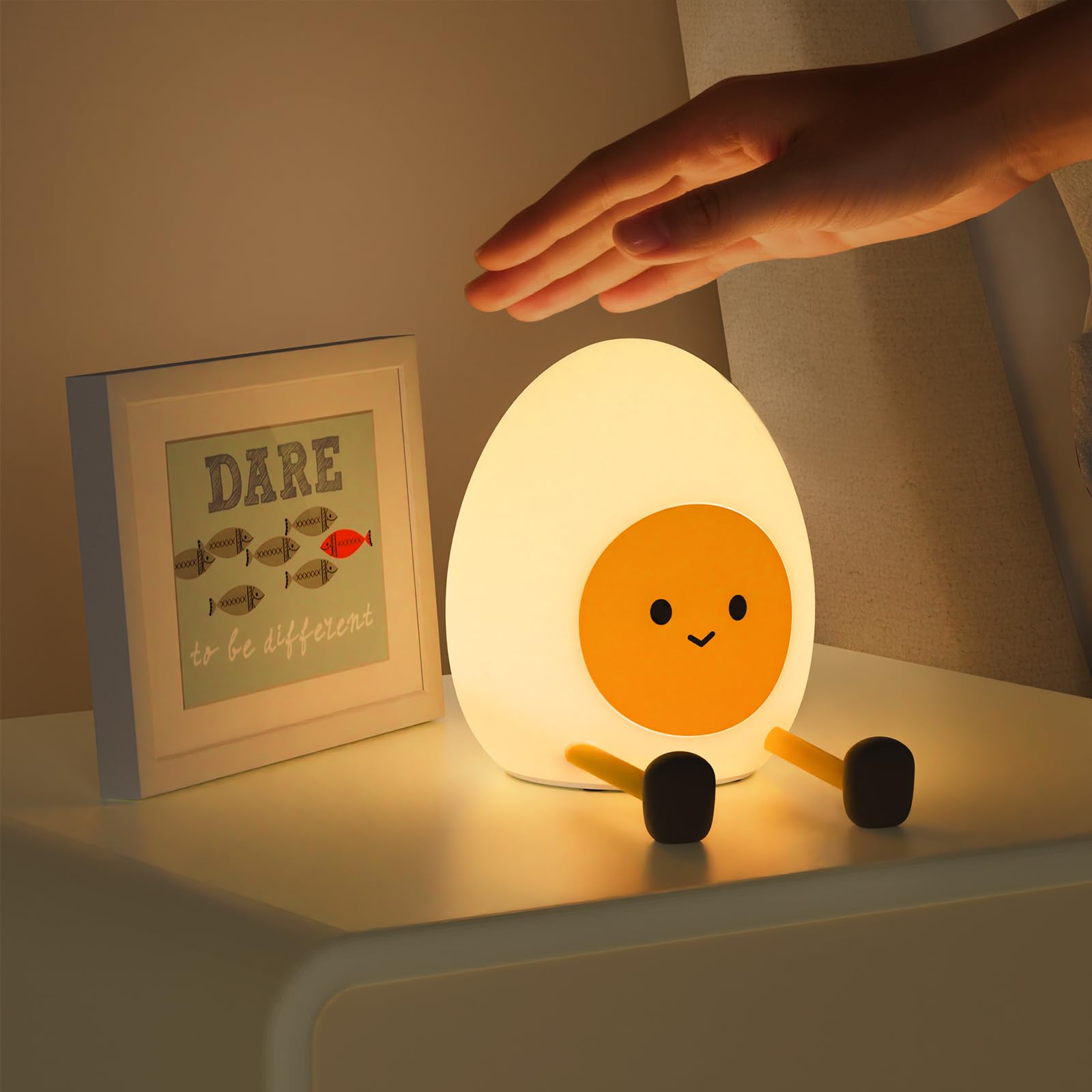 MRSCOZ Night Light for Kids, 7 Colors 3 Brightness, 1500mAh Egg Silicone Night Light, Reflection Free Rechargeable Night Light f