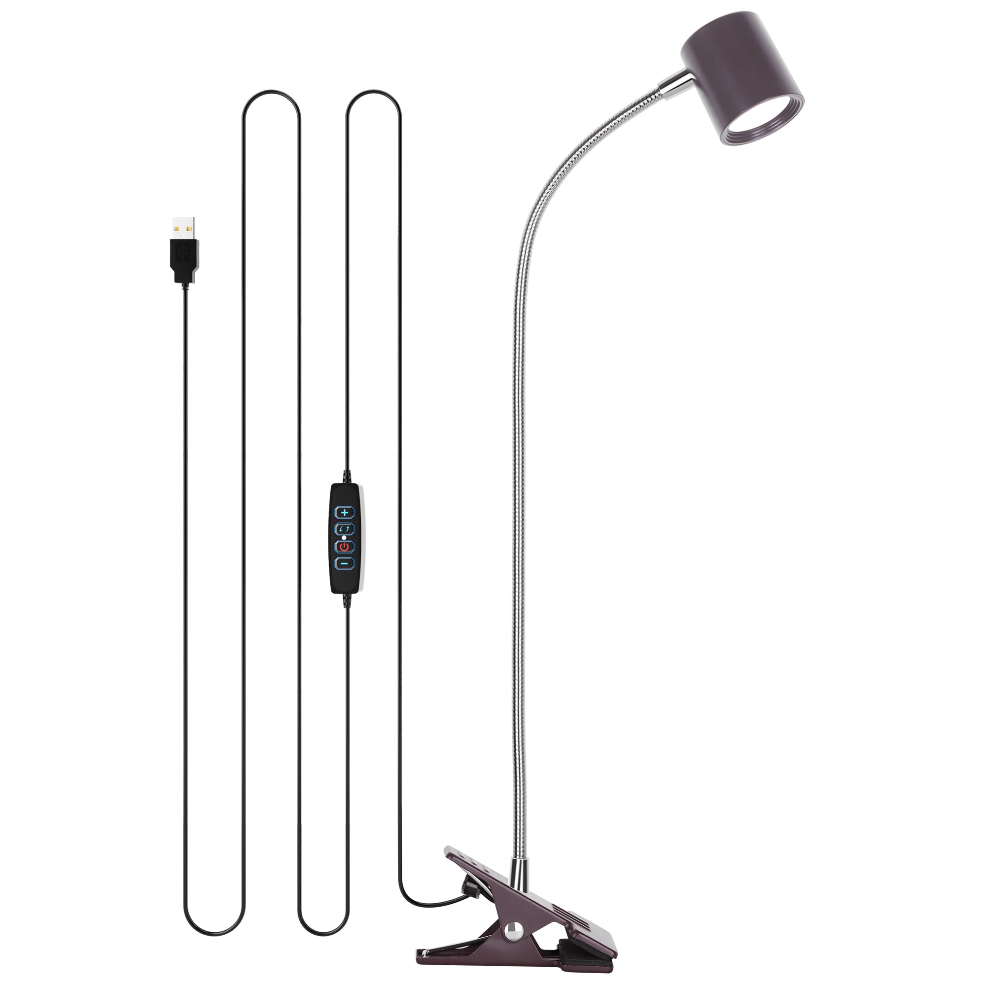 Dott Arts Desk Lamp,USB Clip On Light with 3 Color Modes,LED 10 Levels Brightness Reading Lamp, 360? Gooseneck Book Light,Eye-Ca