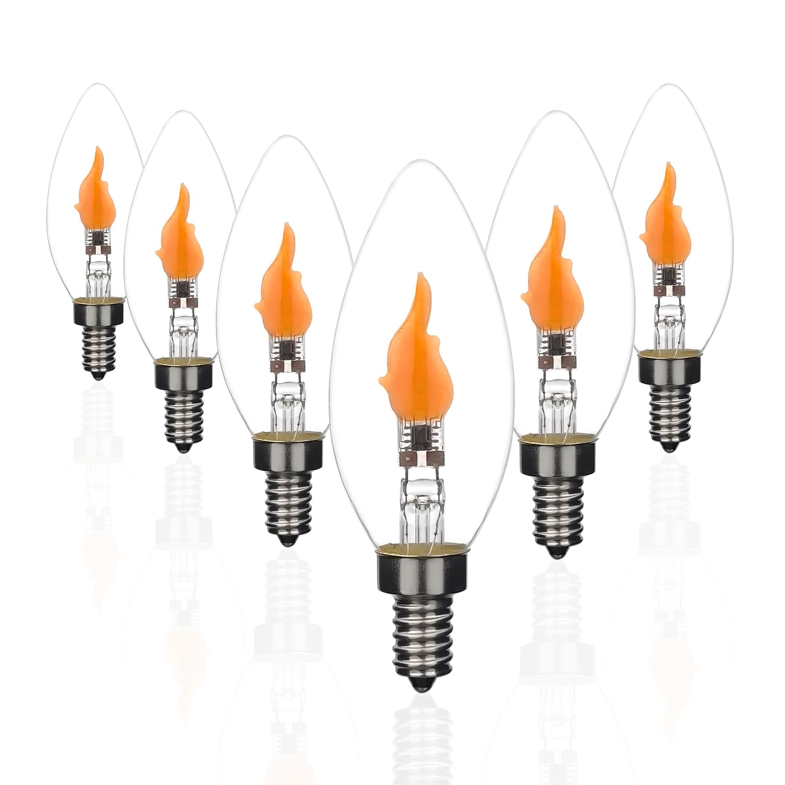 Xiaokalami C35/B11 Led Flame Effect Light Bulb E12 Flickering Candle Light Bulbs For Holiday Gifts Home Hotel Bar Party Decoration Non-Dimmable 6Pack