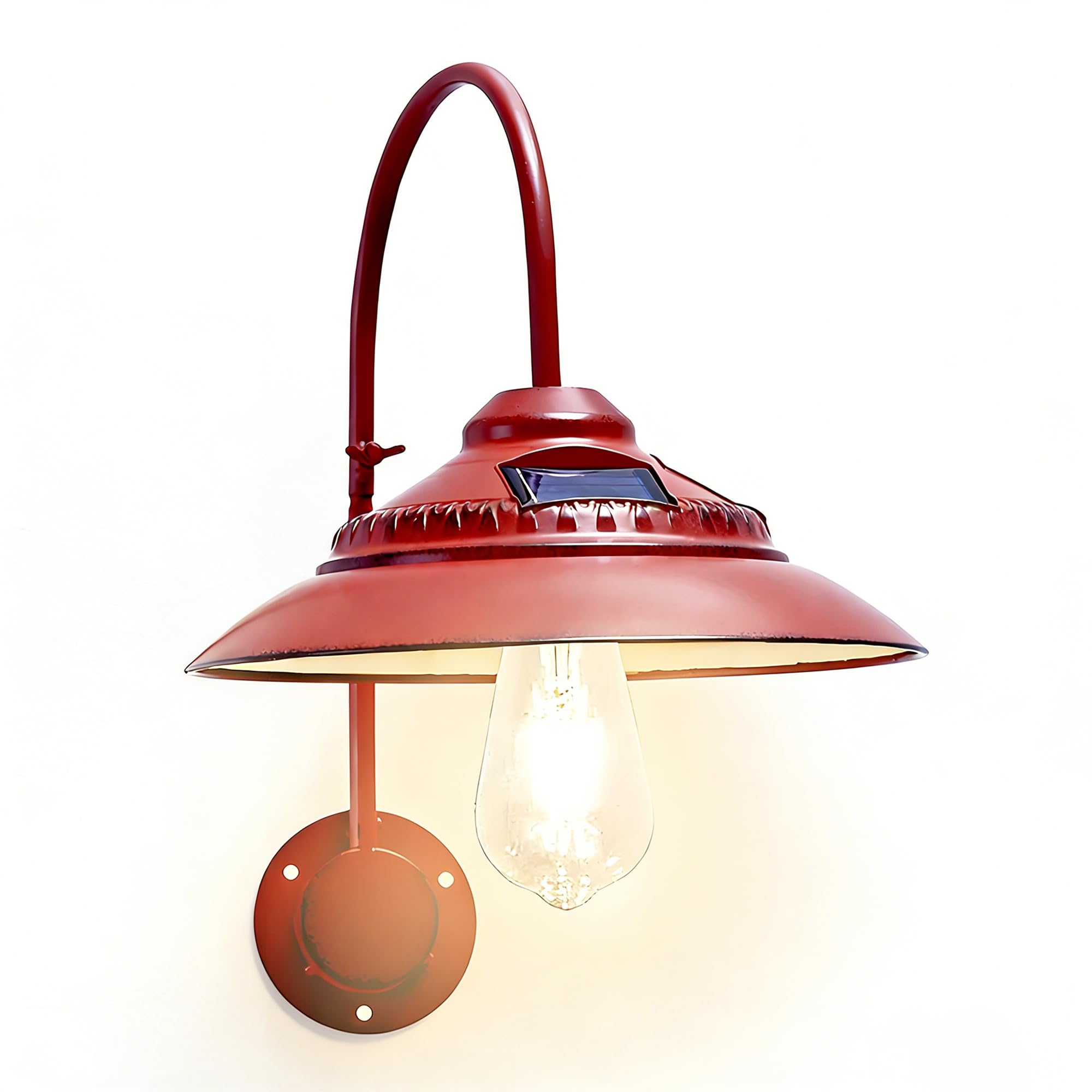 Goodeco Solar Barn Light with Motion Sensor - Metal Design Outdoor Light - 4 High Efficiency Solar Panels, Warm White Edison LED