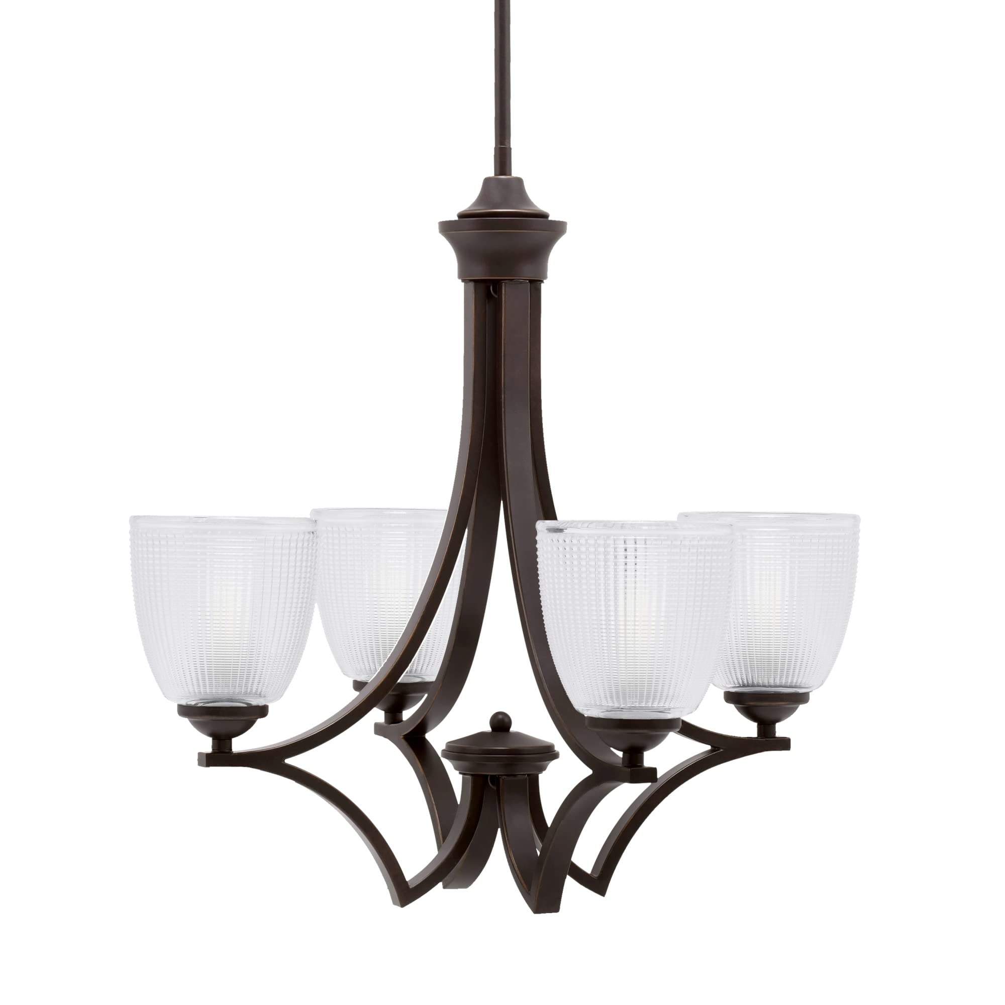 Zilo Uplight, 4 Light, Chandelier in Dark Granite Finish with 5&quot; Clear Ribbed Glass