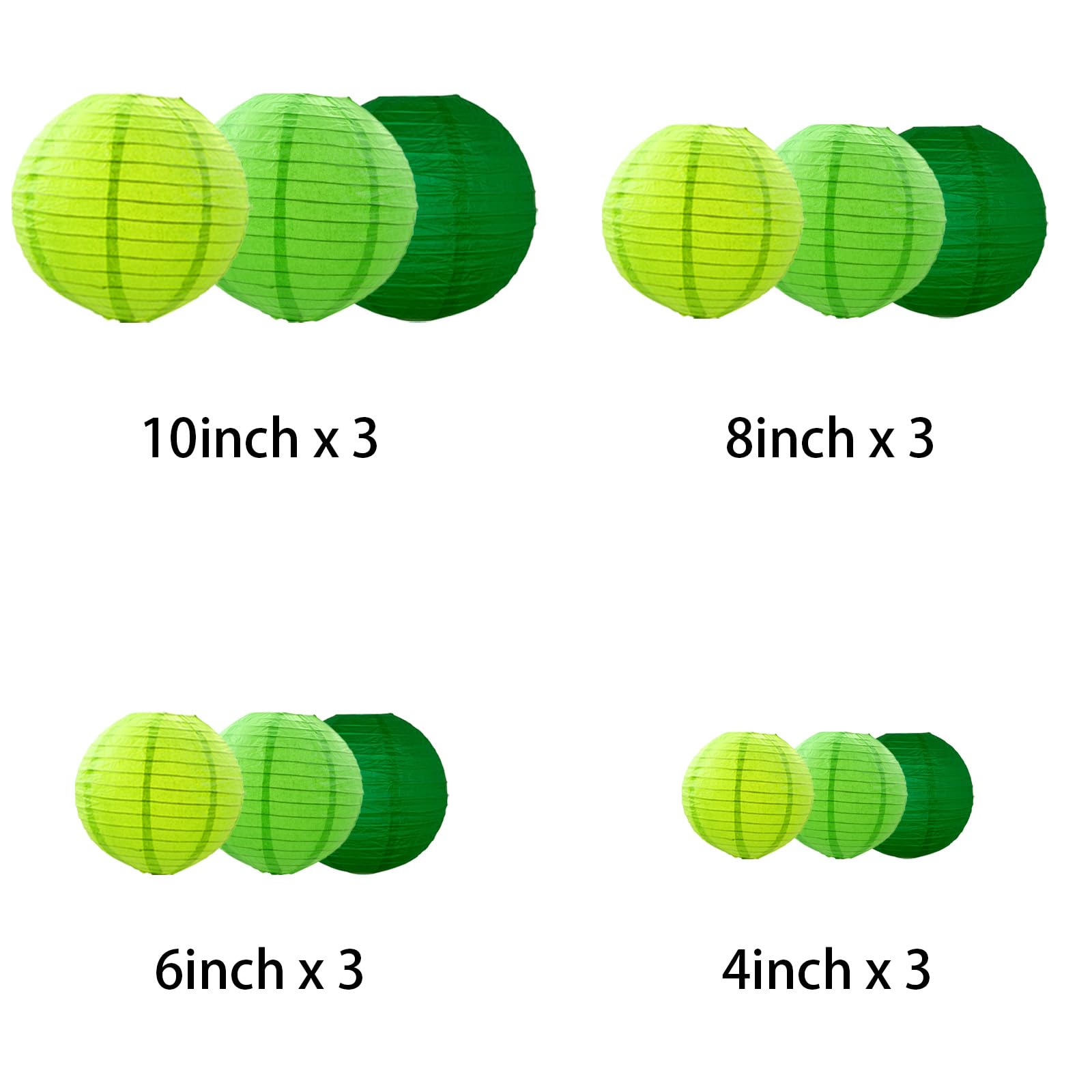 Green Paper Lanterns Decorative, Chinese/Japanese Hanging Round Paper Lanterns Decorations For Wedding, St. Patrick'S Day, Dinos