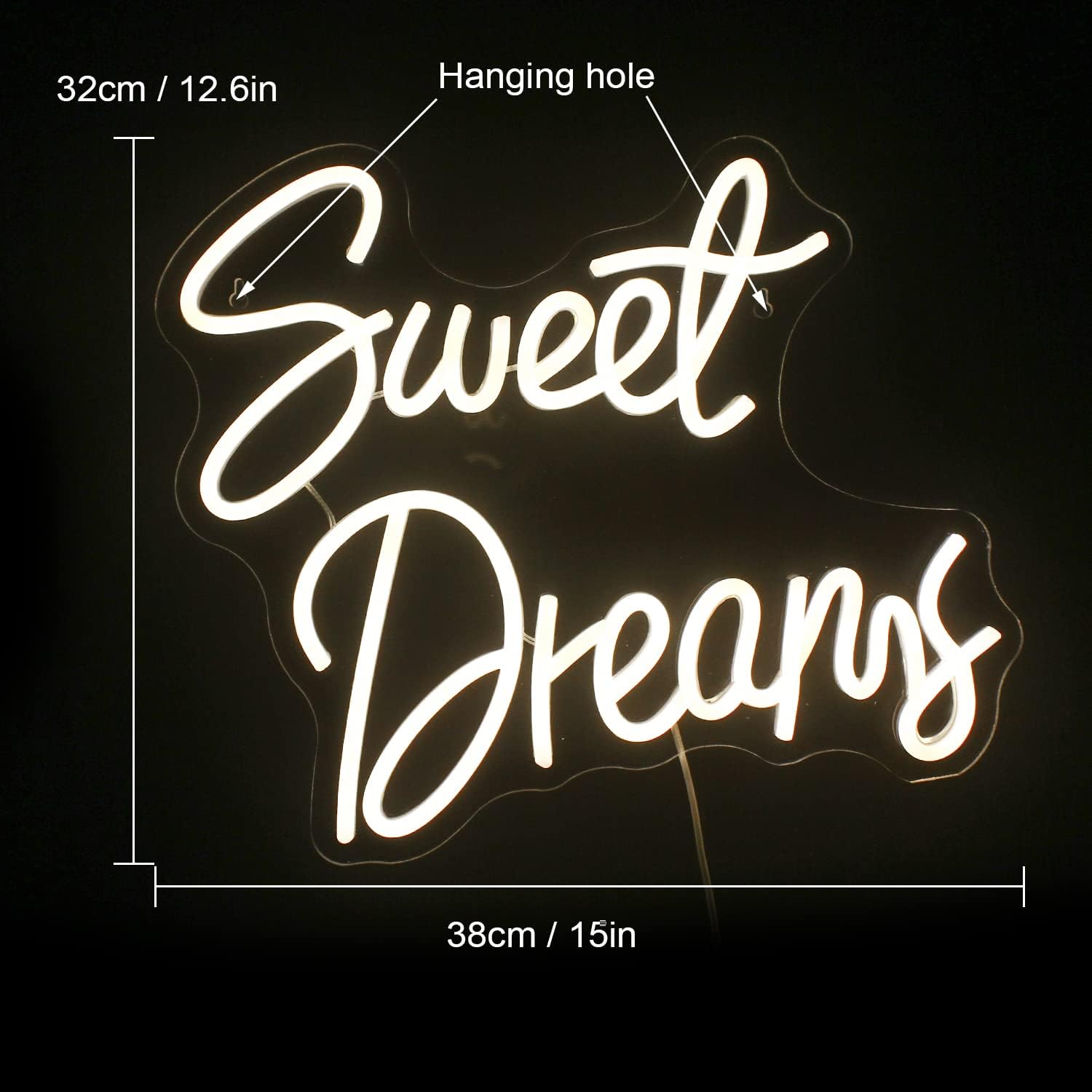 ineonlife Neon Sign Warm White LED Light Up Wall Decor 15x12.6 inches Sweet Dreams for Bedroom and Party Decoration