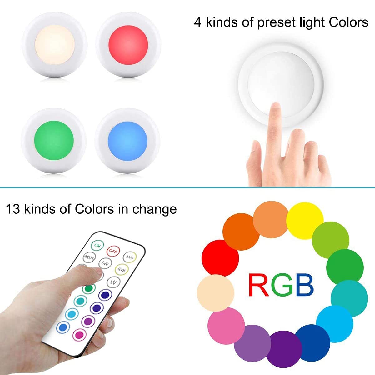 Cadrim Puck Lights - Led Color Changing, Dimmable Under Cabinet Lights With Wireless Remote Controls For Kitchen (1 Pack)