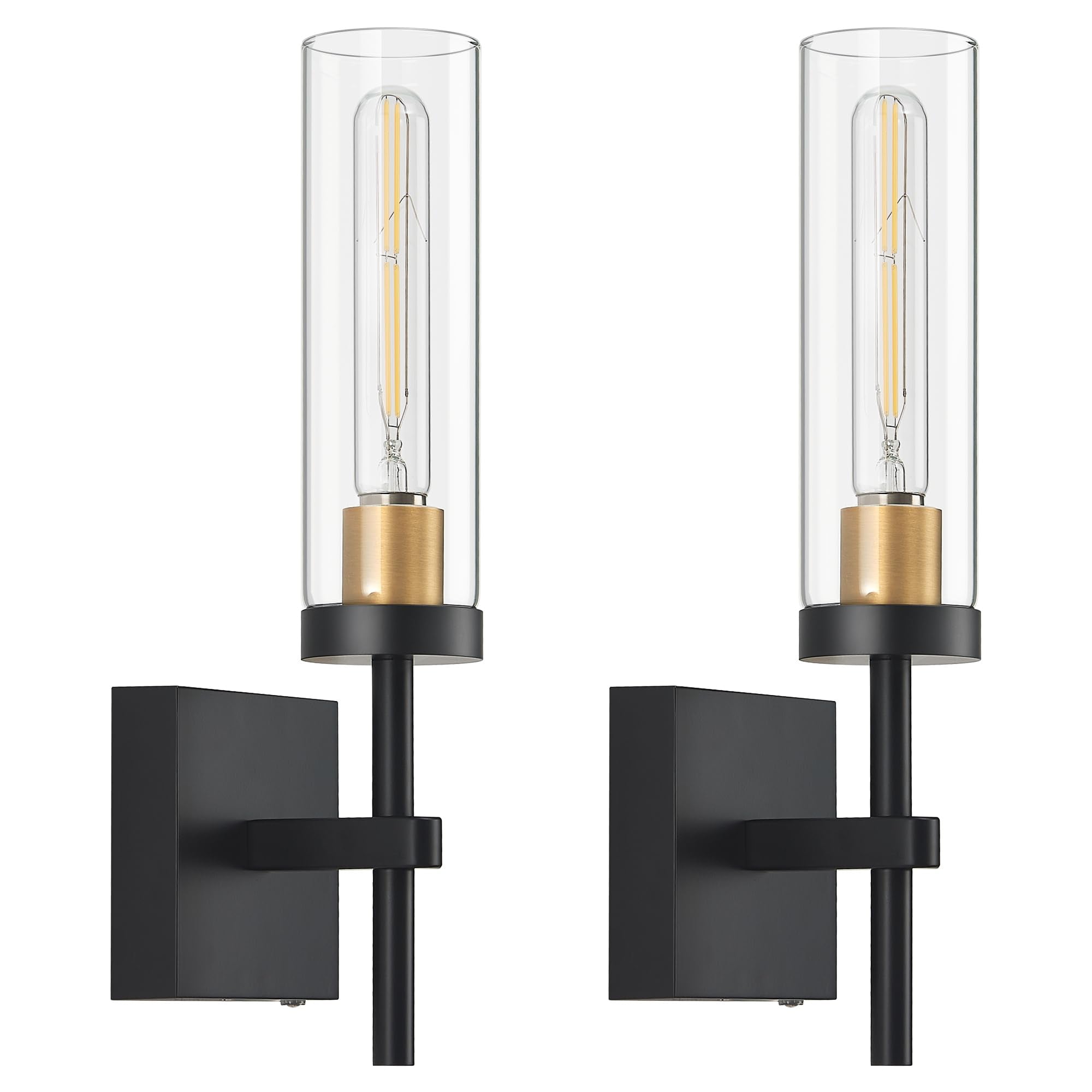 SANTOSTOCK Wireless Wall Sconces Set of 2, Battery Operated, Dimmable, Black & Gold, Model SSW018B1-2C