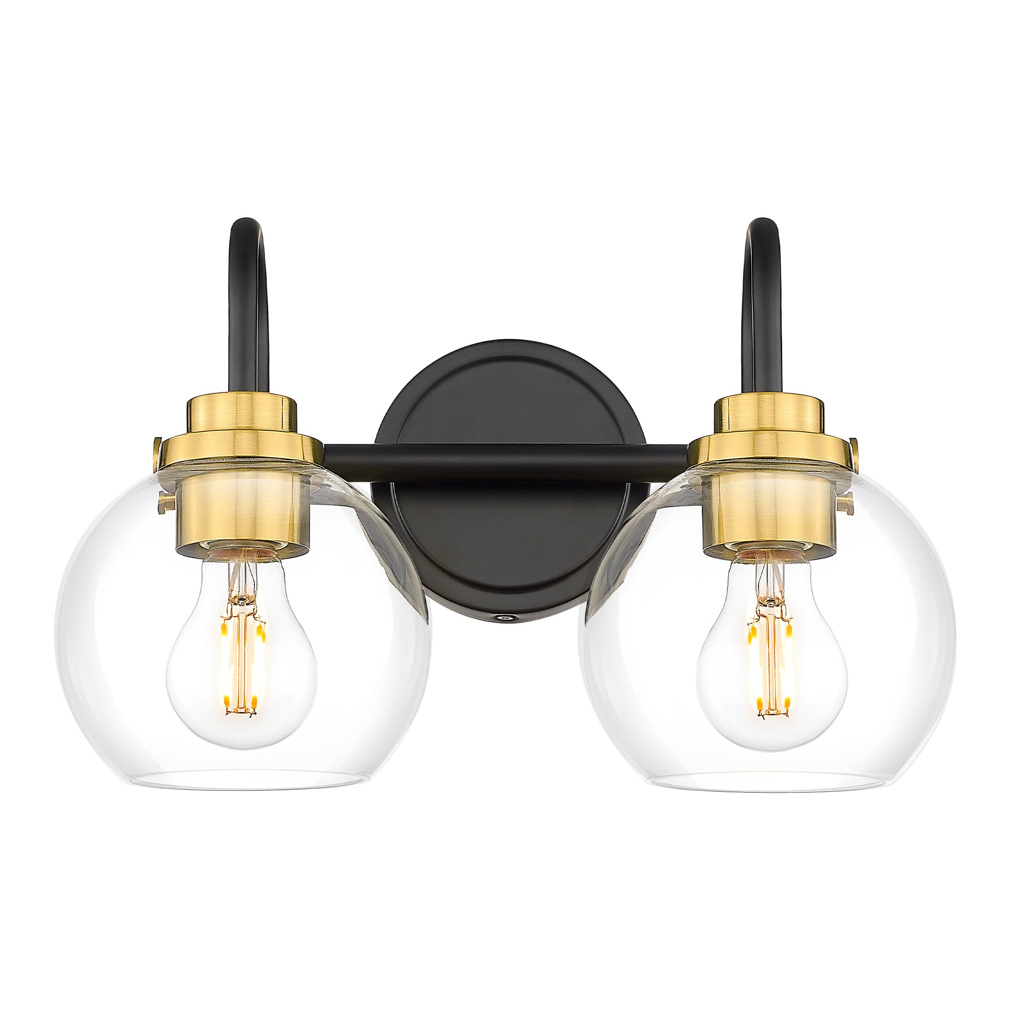 Audickic Bathroom Light Fixtures  2-Light Black And Gold Vanity Lights With Globe Clear Glass  Modern Vanity Lighting Fixtures Over Mirror  Ad-22280-2W-Kg