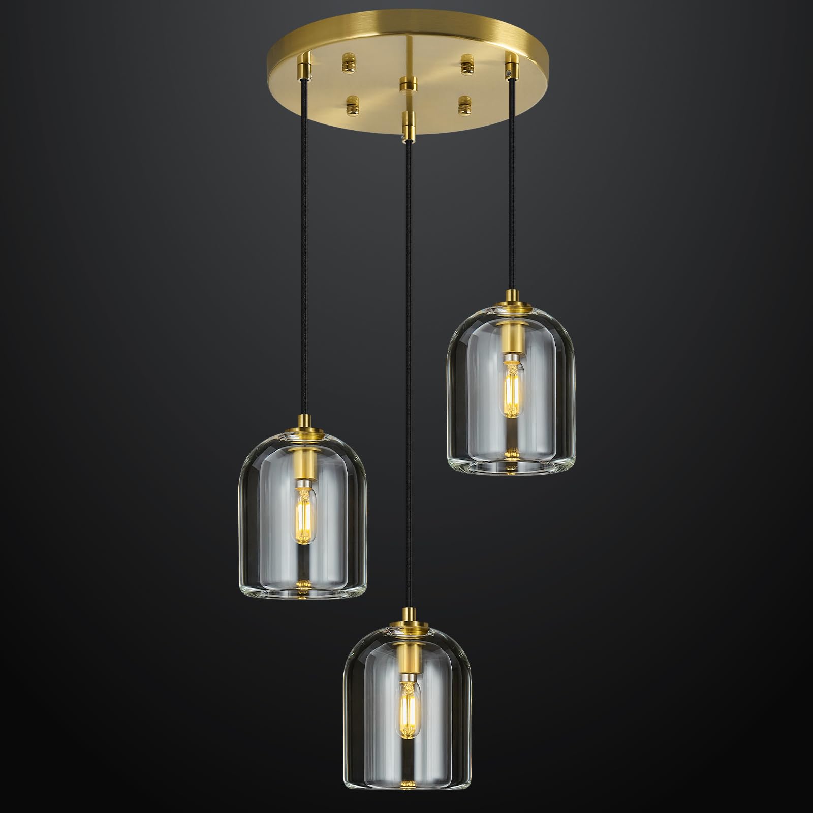 LBSQJ Modern Gold Pendant Lights Kitchen Island Ceiling Chandelier Indoor Crystal Hanging Light Fixtures for Dining Room Kitchen Living Room Bedroom(3Light)