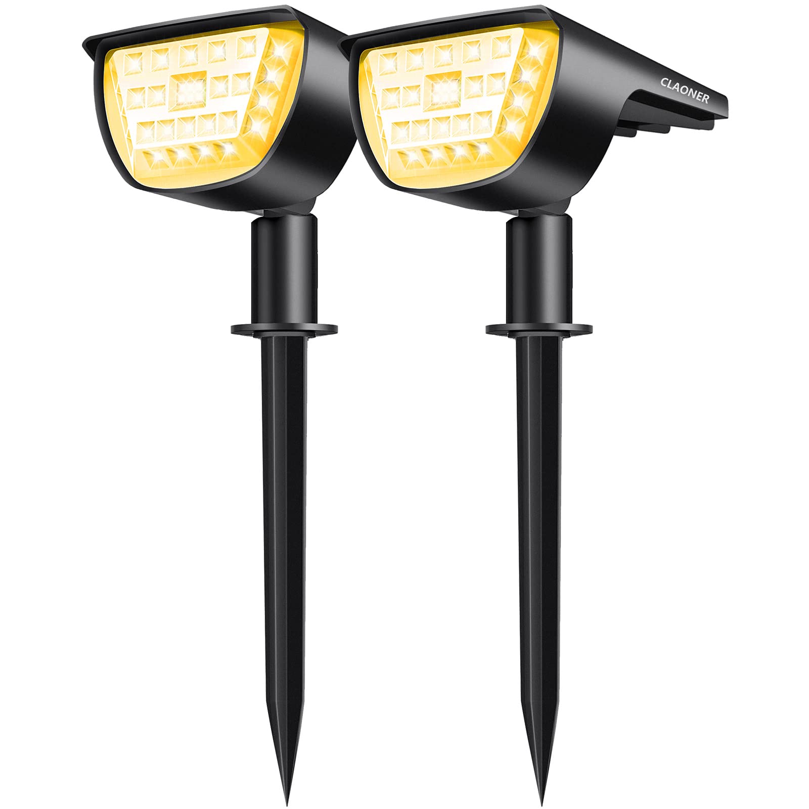 CLAONER Solar Spot Lights Outdoor, 3 Modes, IP65 Waterproof, 2 Pack, Warm White, High-impact ABS Plastic