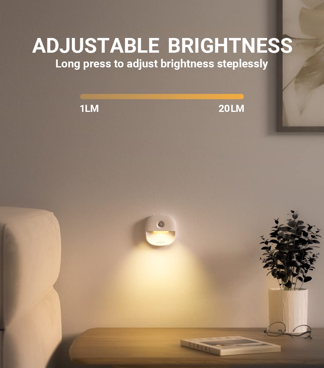 Lyridz Rechargeable Motion Sensor Night Light, Dimmable LED, 3-Pack, White, Model A5126