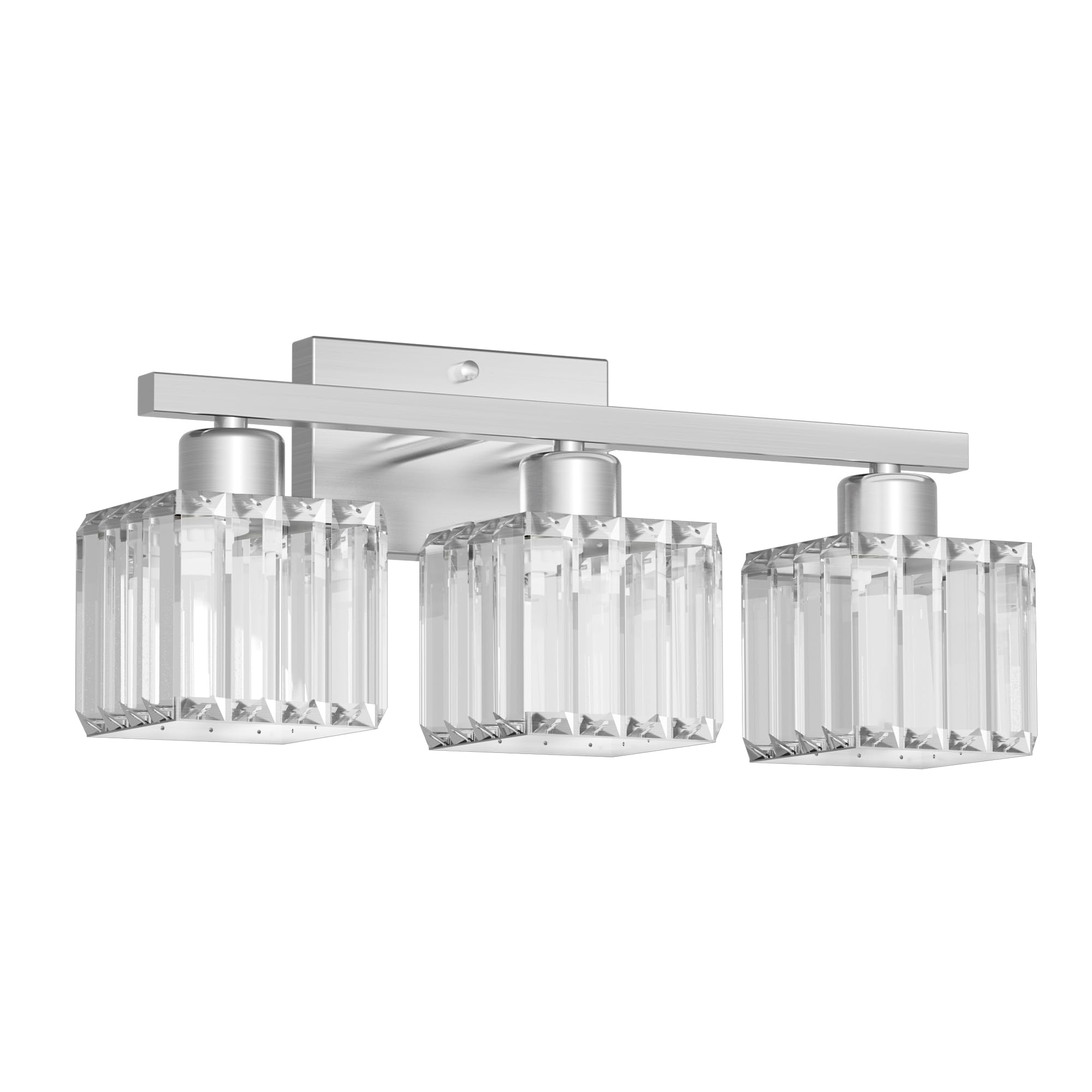 Golspark 3 Light Crystal Bathroom Vanity Light Fixtures Over Mirror  Brushed Nickel Modern Vanity Lighting Fixtures  Wall Sconce Bath Wall Light  E26 Base Square Crystal Shades (Exclude Bulb)
