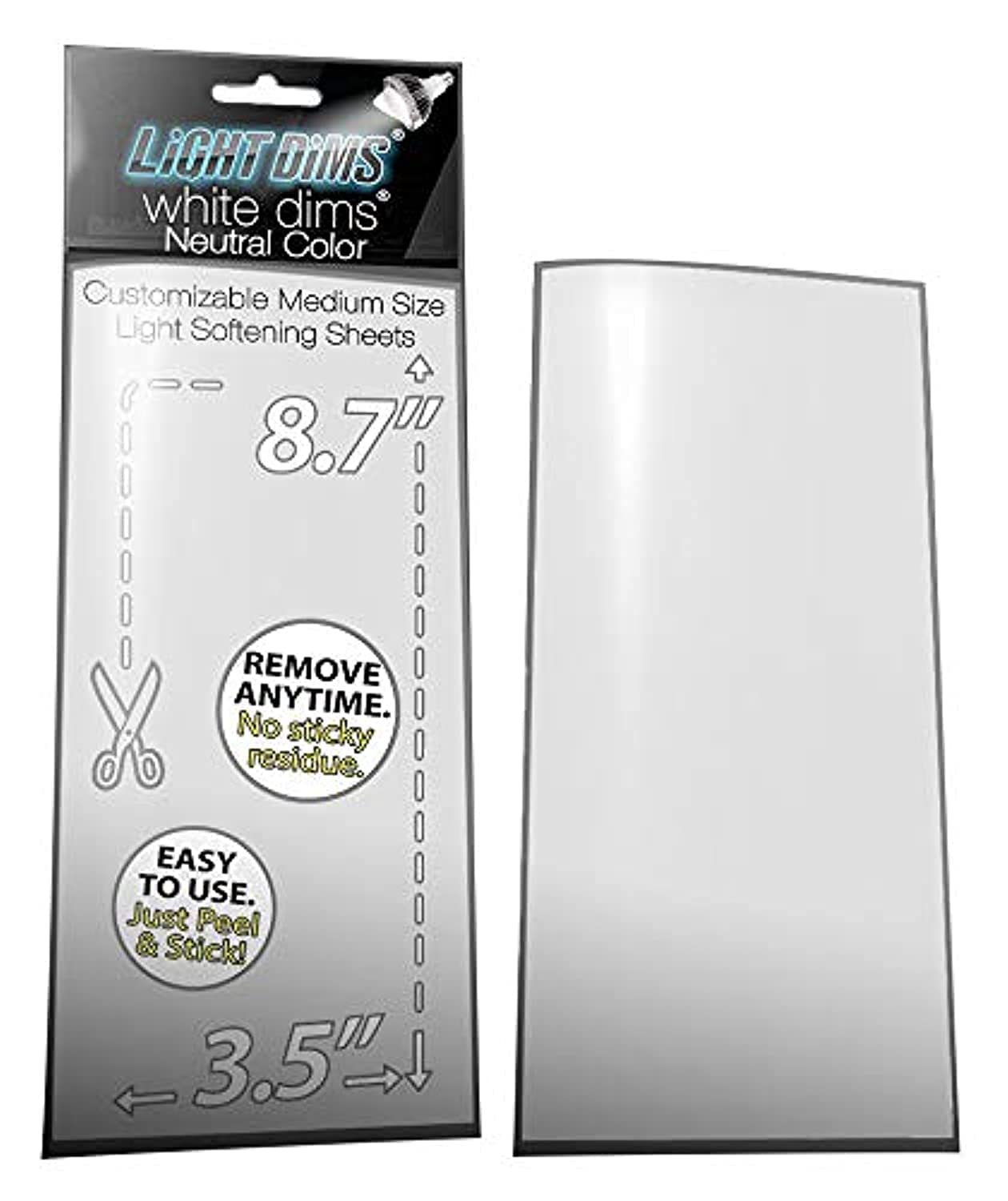 Lightdims White Dims Self Adhesive Dimming/Softening Sheets For Harsh Led Lights - Medium Size (3 Sheets Total) - Neutral Color & Free Mystery Gift