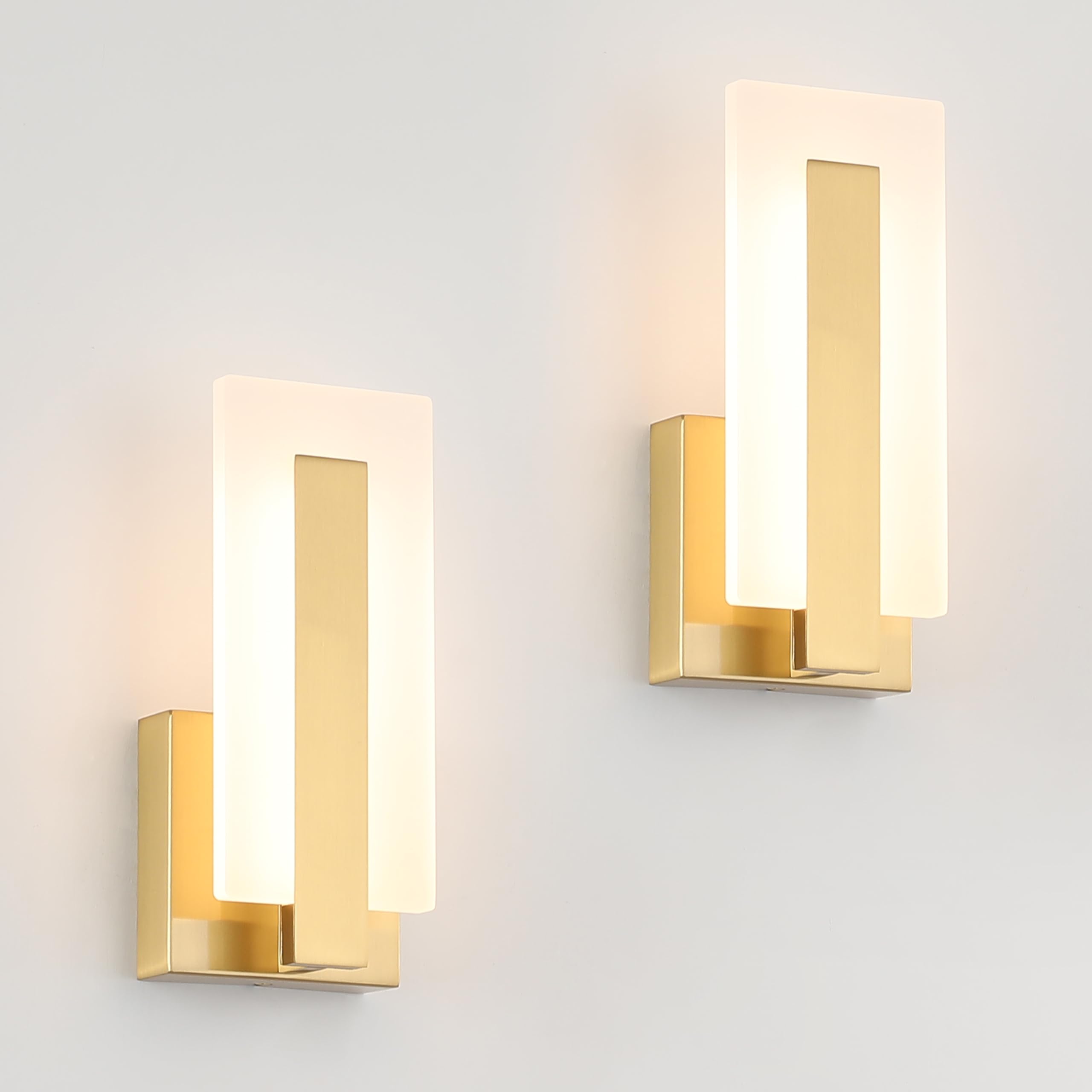 Joosenhouse LED Wall Sconce Set of 2, Brass, 3000K Warm White Light, Hardwired, 9.76 inch - Model 3069